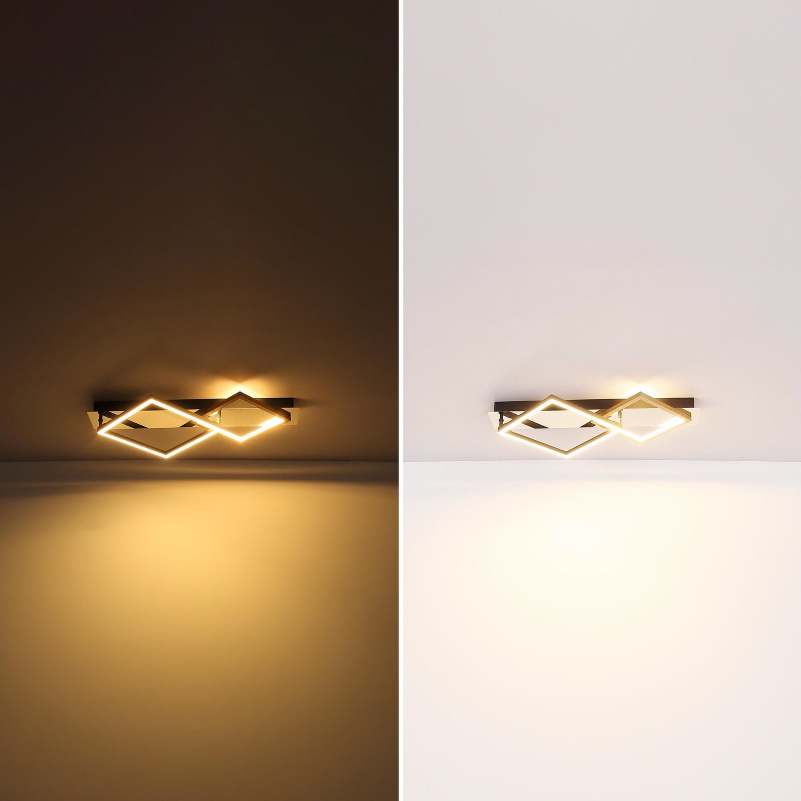 Lesina LED ceiling light, 2-bulb, gold/black, aluminium