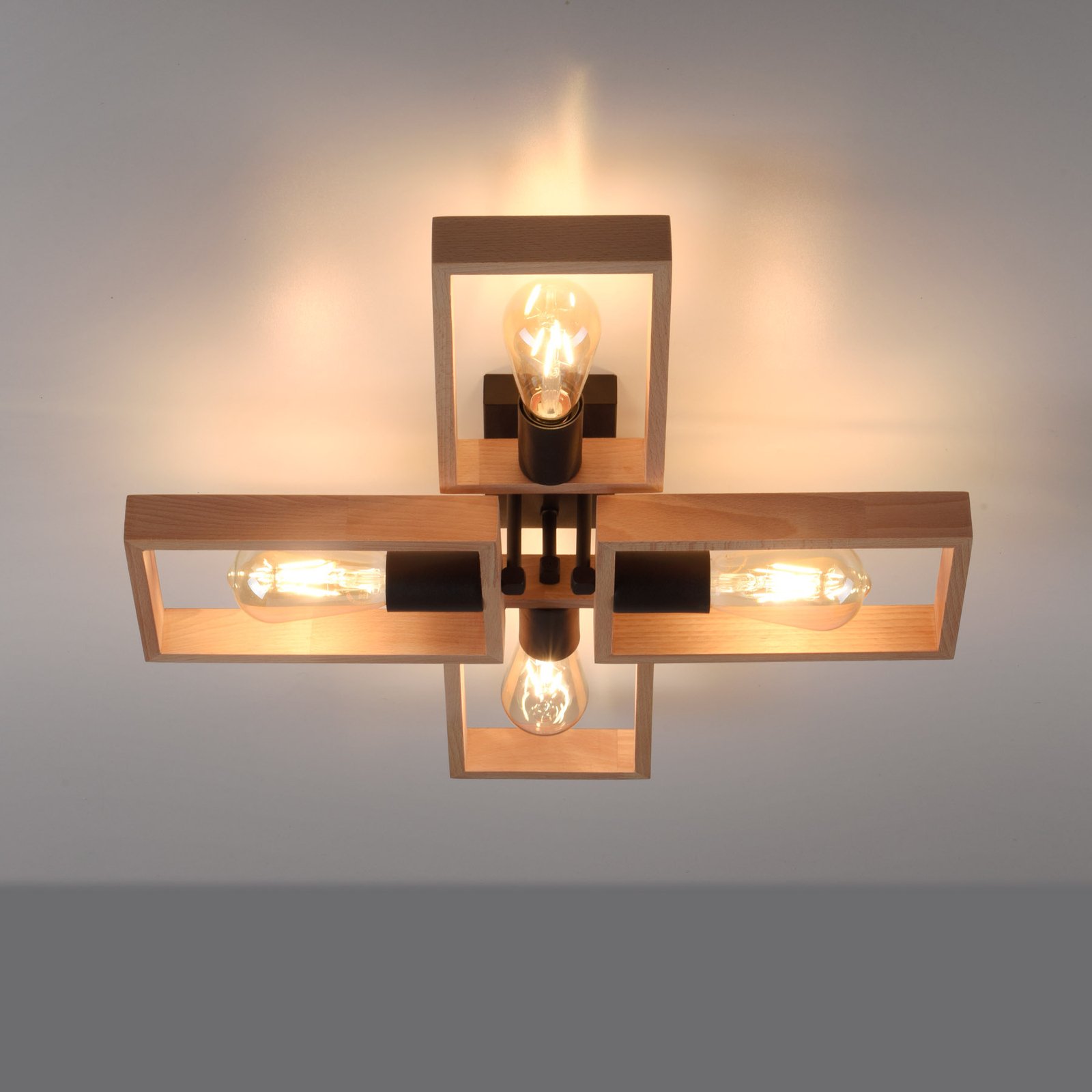 Frame plafondlamp van hout, 4-lamps