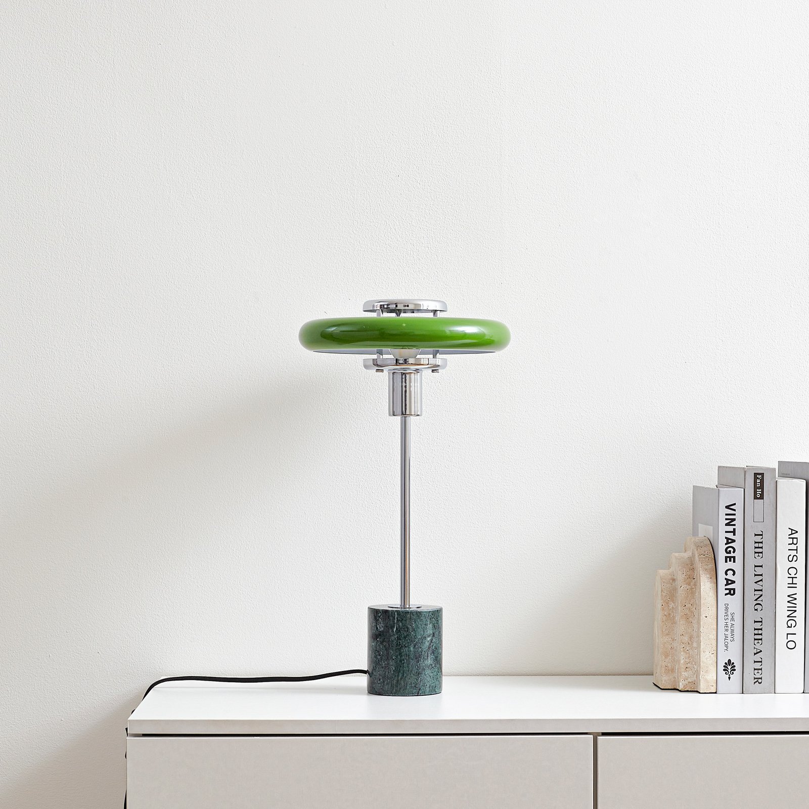 Lindby Tischleuchte Branford, 46 cm, grün, Metall/Marmor