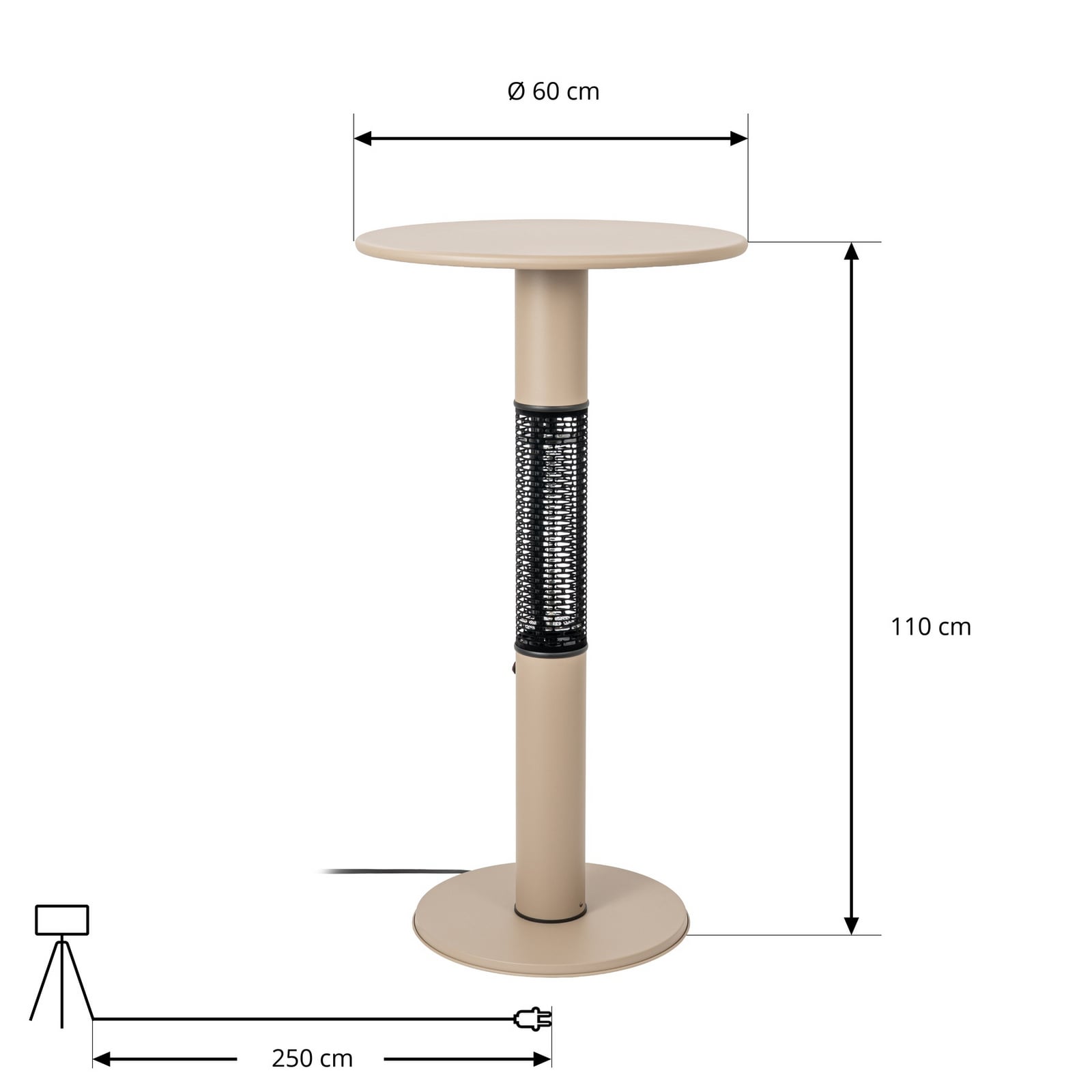 Calentador de mesa Lucande Flamara, beige, altura 110 cm, IP55 Calentador de mesa Lucande Flamara, beige, altura 110 cm, IP55