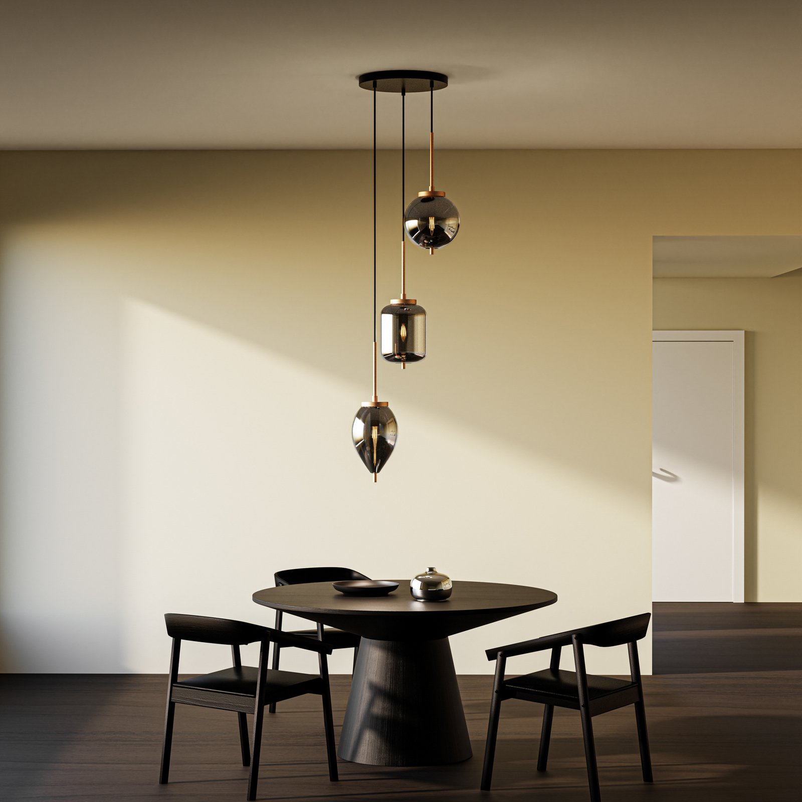 Elani riippuvalaisin, Ø 36 cm, lasi, 3-lamppuinen - Lucande Elani riippuvalaisin, Ø 36 cm, lasi, 3-lamppuinen - Lucande