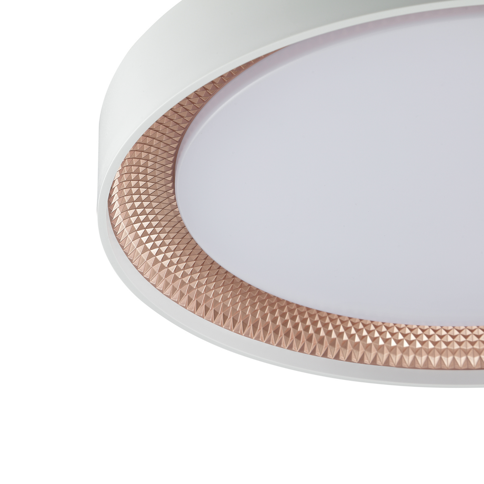 Plafón LED Waldo, blanco/oro rosa, Ø 38,5 cm, CCT, atenuable. Plafón LED Waldo, blanco/oro rosa, Ø 38,5 cm, CCT, atenuable.