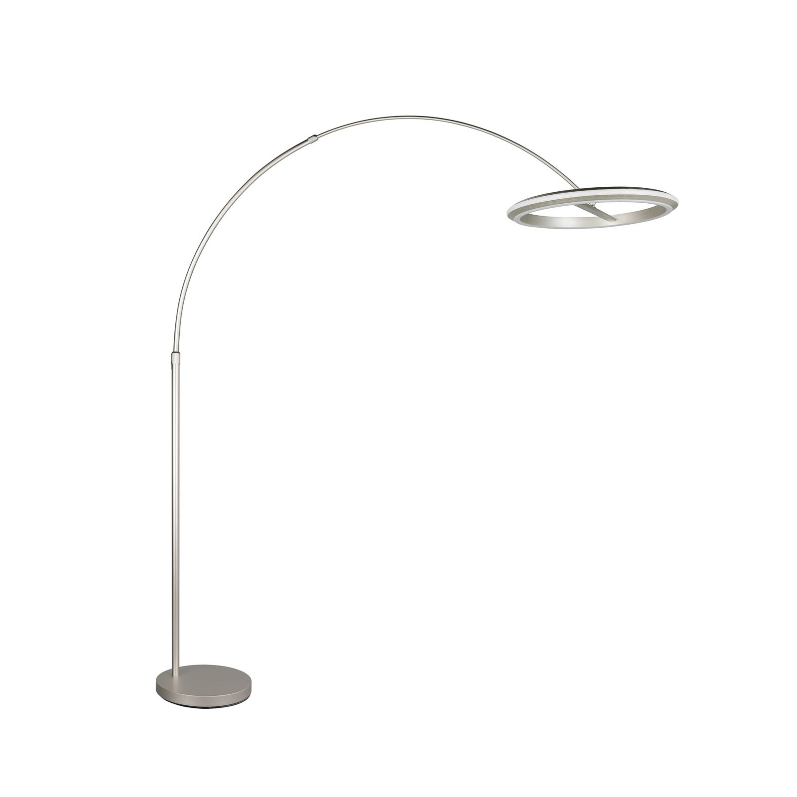 LED-bågformad golvlampa Amador, nickelfärgad, höjd 205 cm Metall