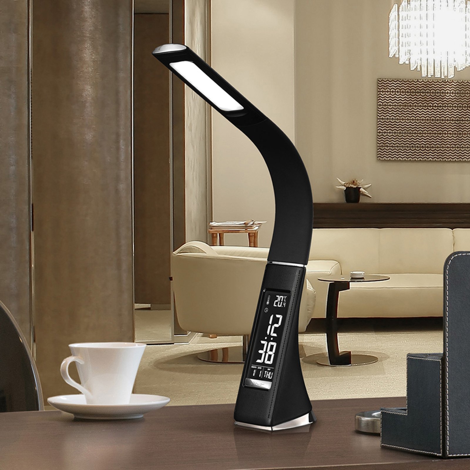 Alive LED table lamp with alarm, black