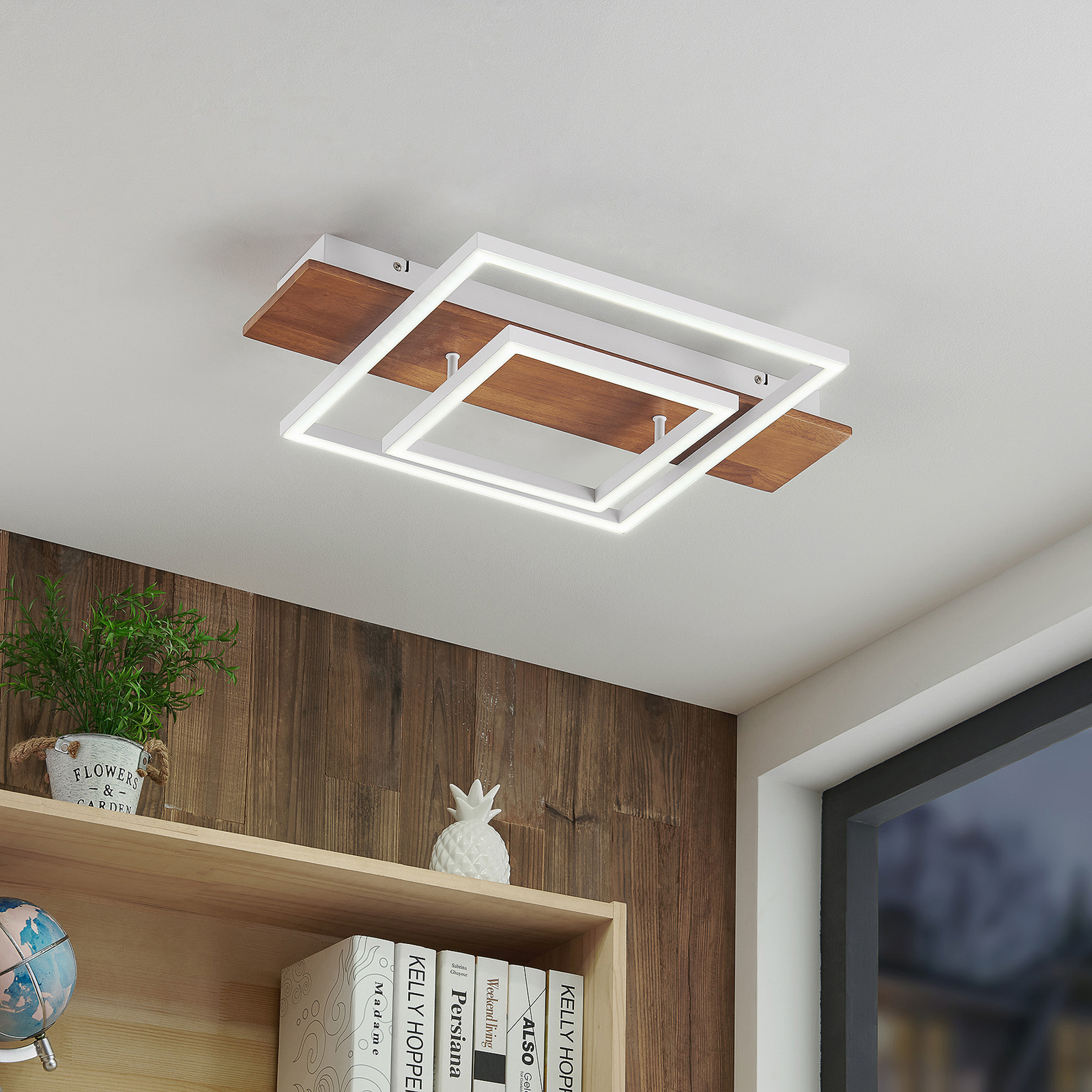 Lucande Chariska LED-Deckenlampe Holz weiß 60 cm
