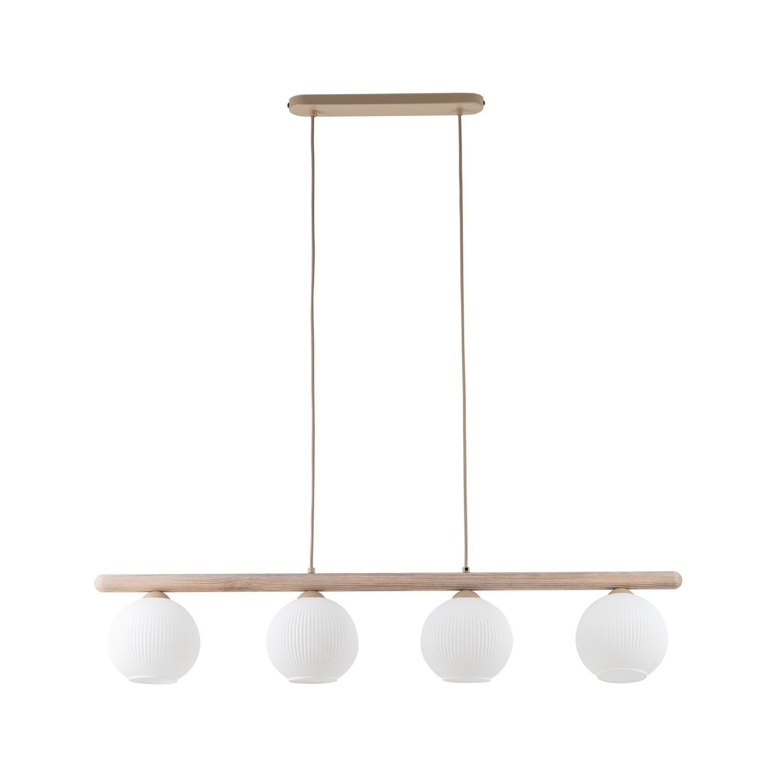 Virlo-riippuvalaisin, 4-lamppuinen, puu, opaali-lasi, pituus 95 cm