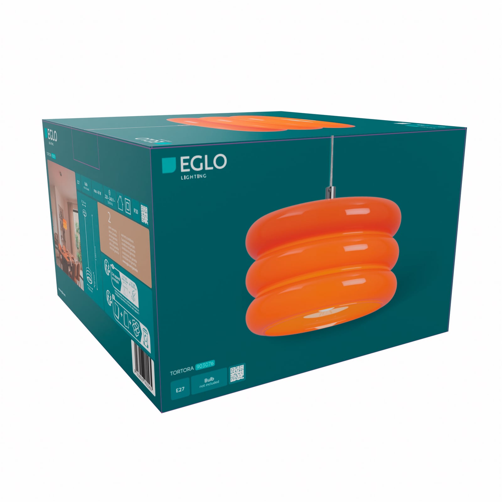 Hanglamp Tortora, oranje, Ø 20 cm, glas, E27