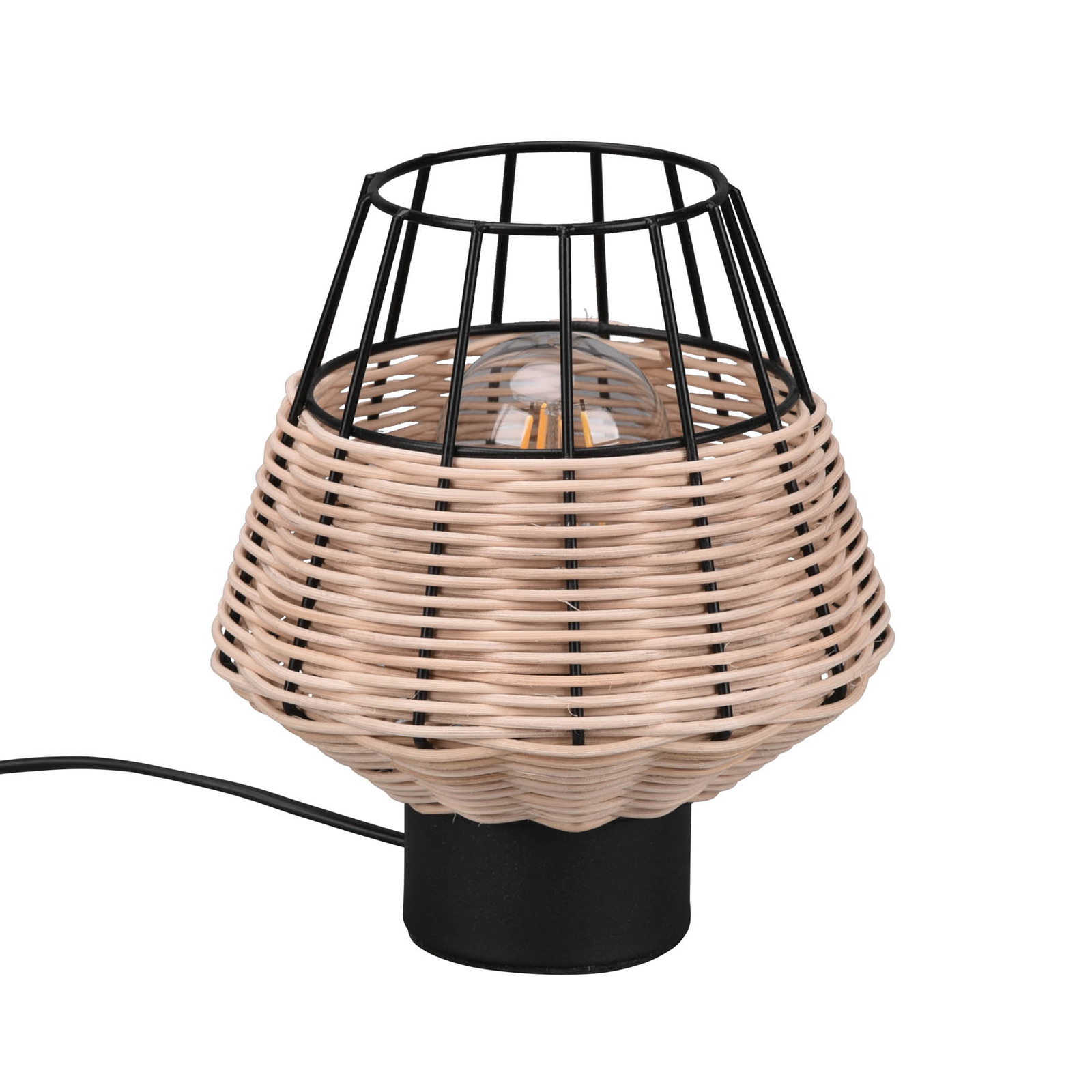 Lámpara de mesa Borka con ratán y jaula, natural