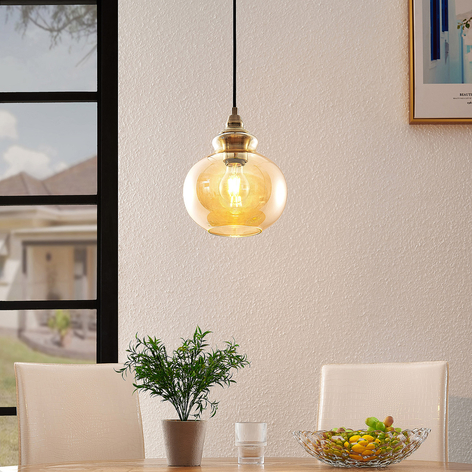 Lindby Tymoni Glas-Pendelleuchte, amber, 1-fl.