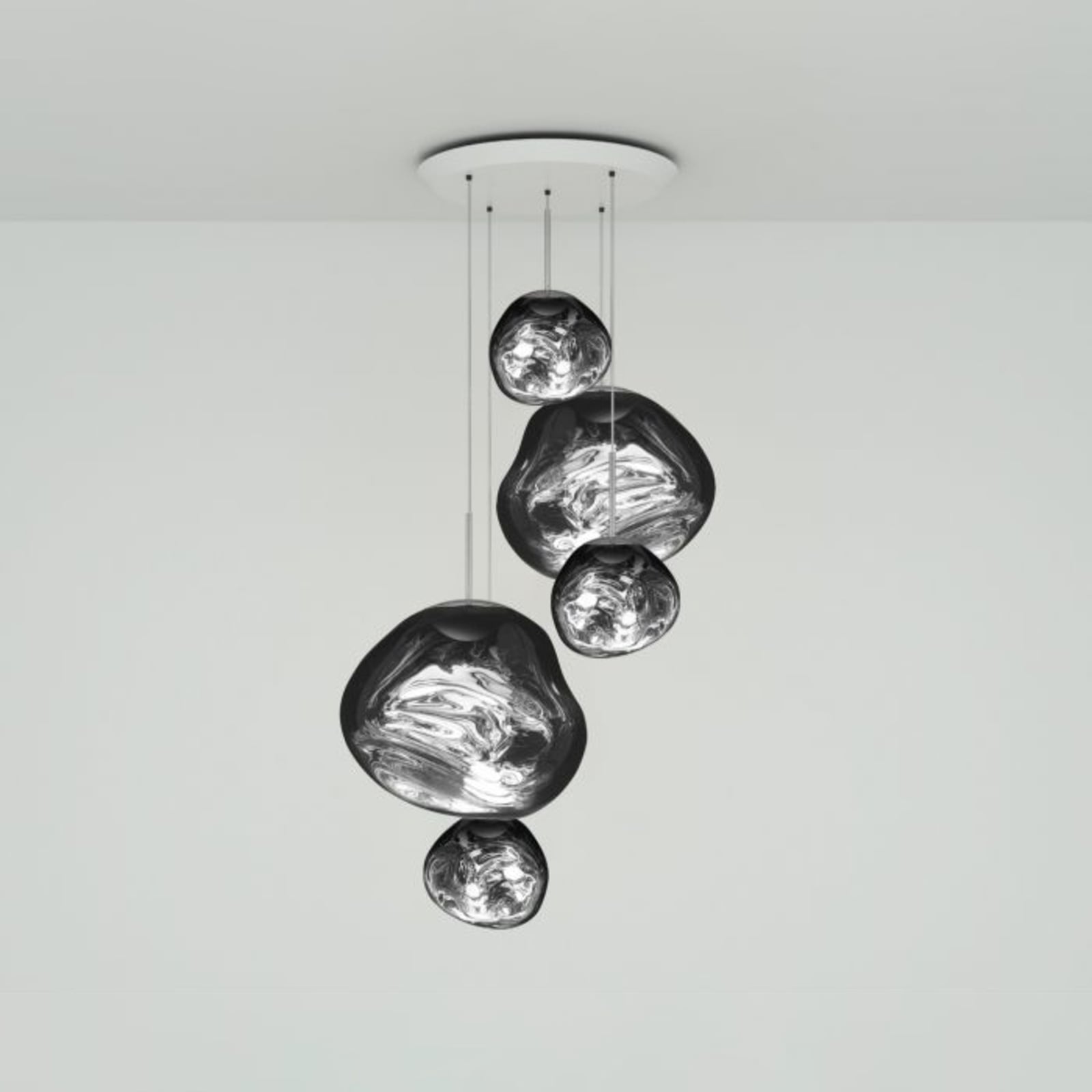 Lampada a sospensione Melt Large Round, cromata, a 5 luci - Tom Dixon