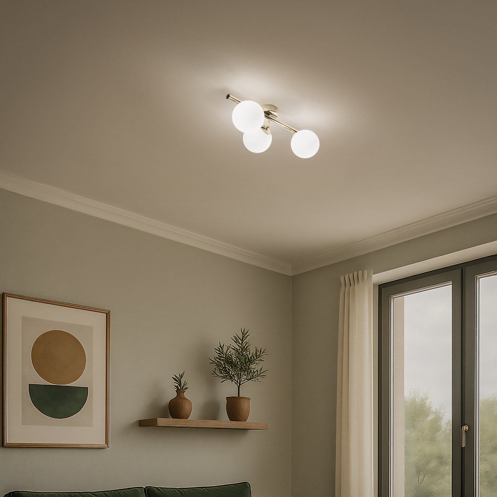 Lempos Drum, aukso spalvos, 3 lemputės, stiklas, ilgis 46 cm Lempos Drum, aukso spalvos, 3 lemputės, stiklas, ilgis 46 cm