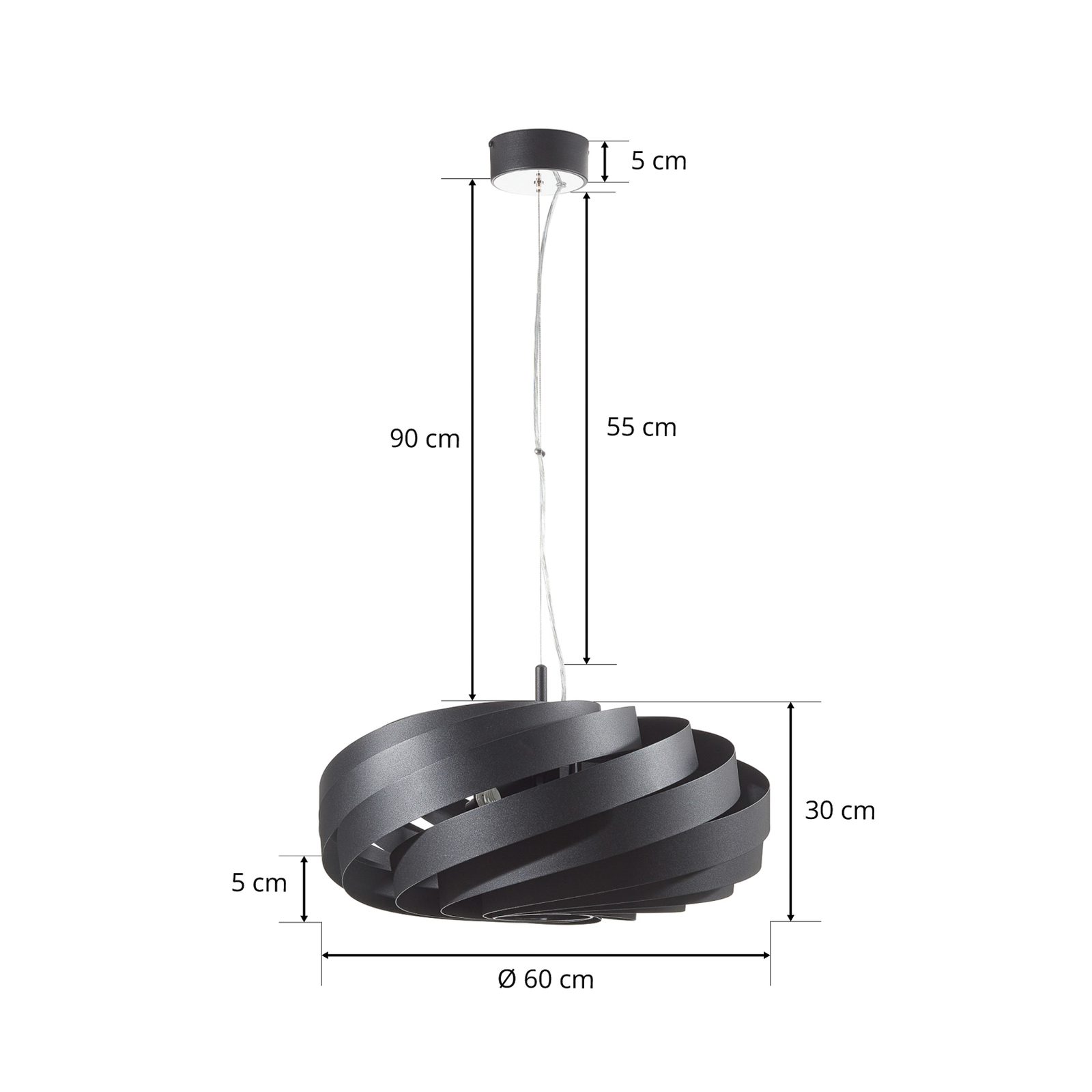 Vento pendant light, black, Ø 60 cm, metal, E27