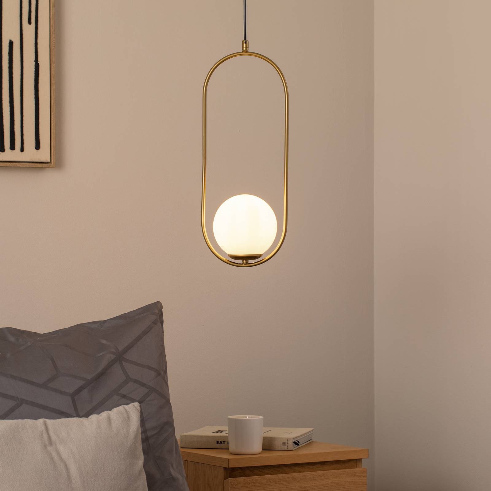 Hängeleuchte Mudoni, gold/weiß, Glas, Metall, E27 günstig online kaufen