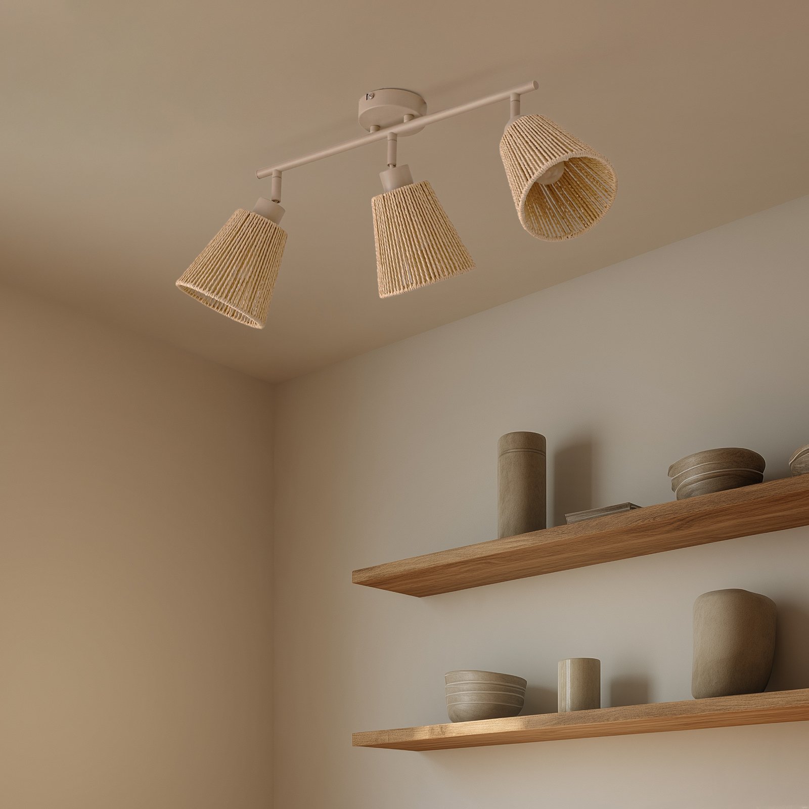 Lindby Anuva mennyezeti spotlámpa, 72 cm, bézs, papír, 3 izzós