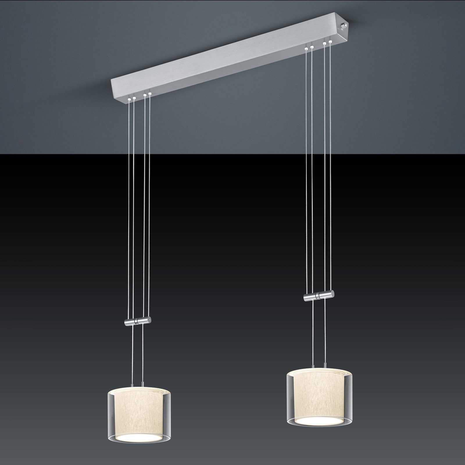 BANKAMP Cecil LED hanging light 2-bulb, for Living / Dining Room, glass, fabric, metal, 22 W, energy efficiency: A+, L: 71 cm, W: 22 cm