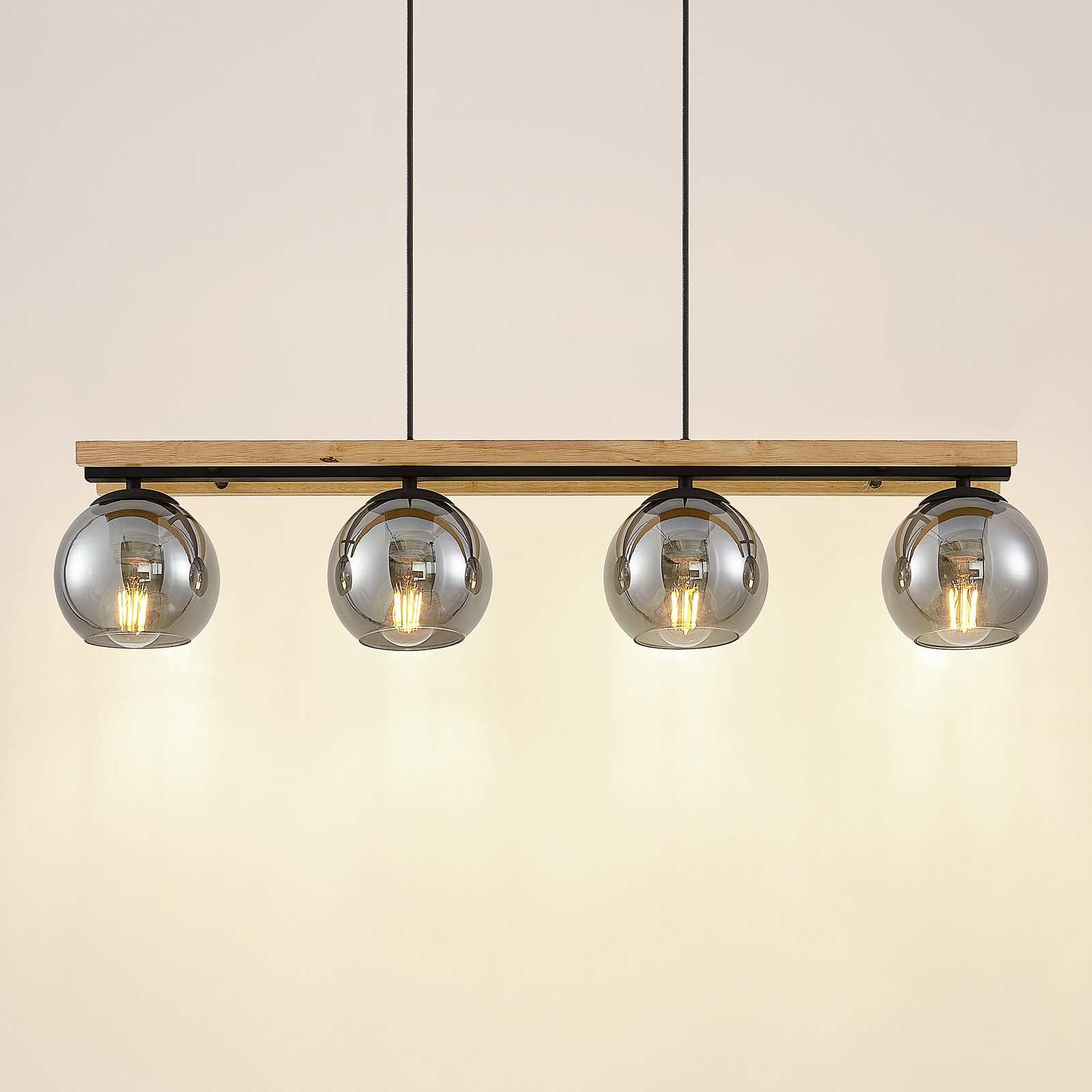 Philika Hanglamp Smoke/Wood/Black - Lindby