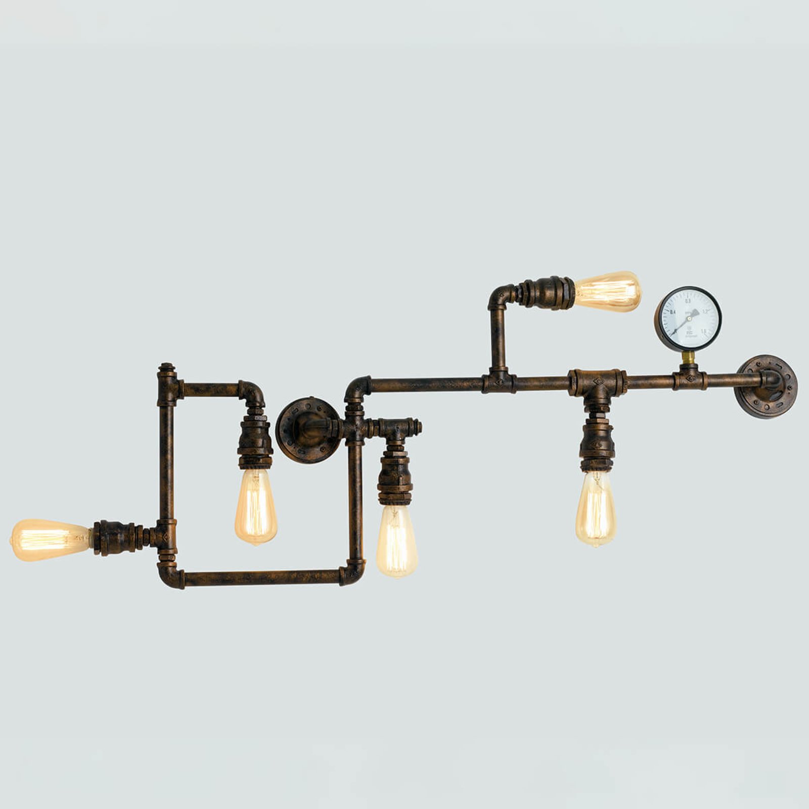 Eco-Light Wall lamp Amarcord in a rusty pipe design, for Living / Dining Room, metal, E27, 60 W, energy efficiency: A++, W: 114 cm, H: 46 cm