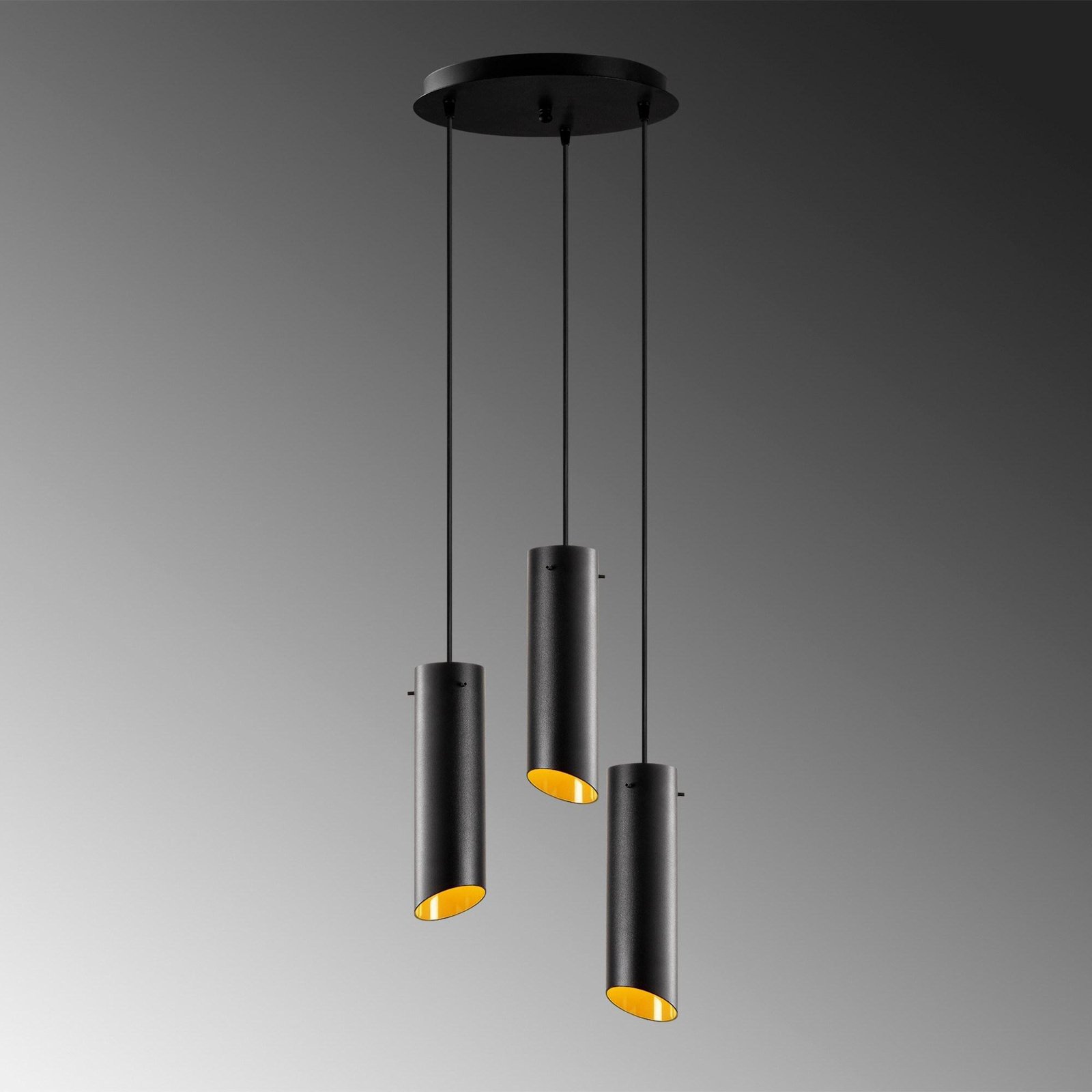 Suspension Sivani MR-979, noir, fer, à 3 lampes rond