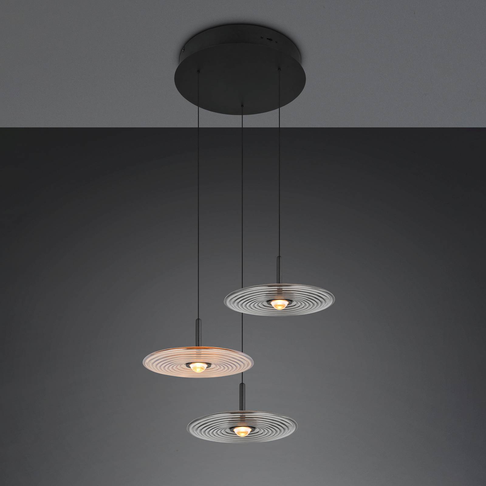 Trio Lighting LED hanglamp Sirena zwart/amber/rookkleurig Ø 41 cm glas, 3-lamps