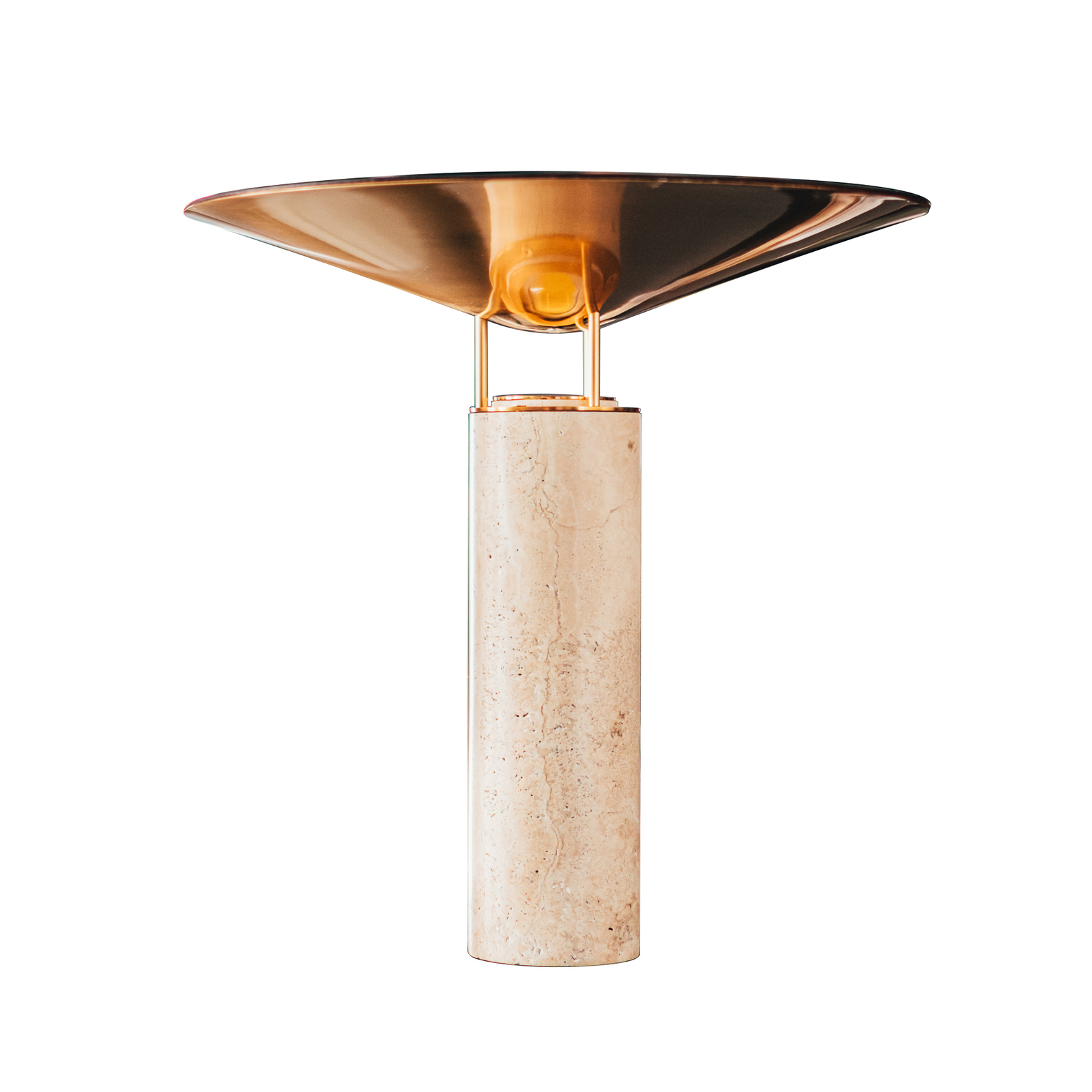 Rebound LED table lamp, travertine, brown leather