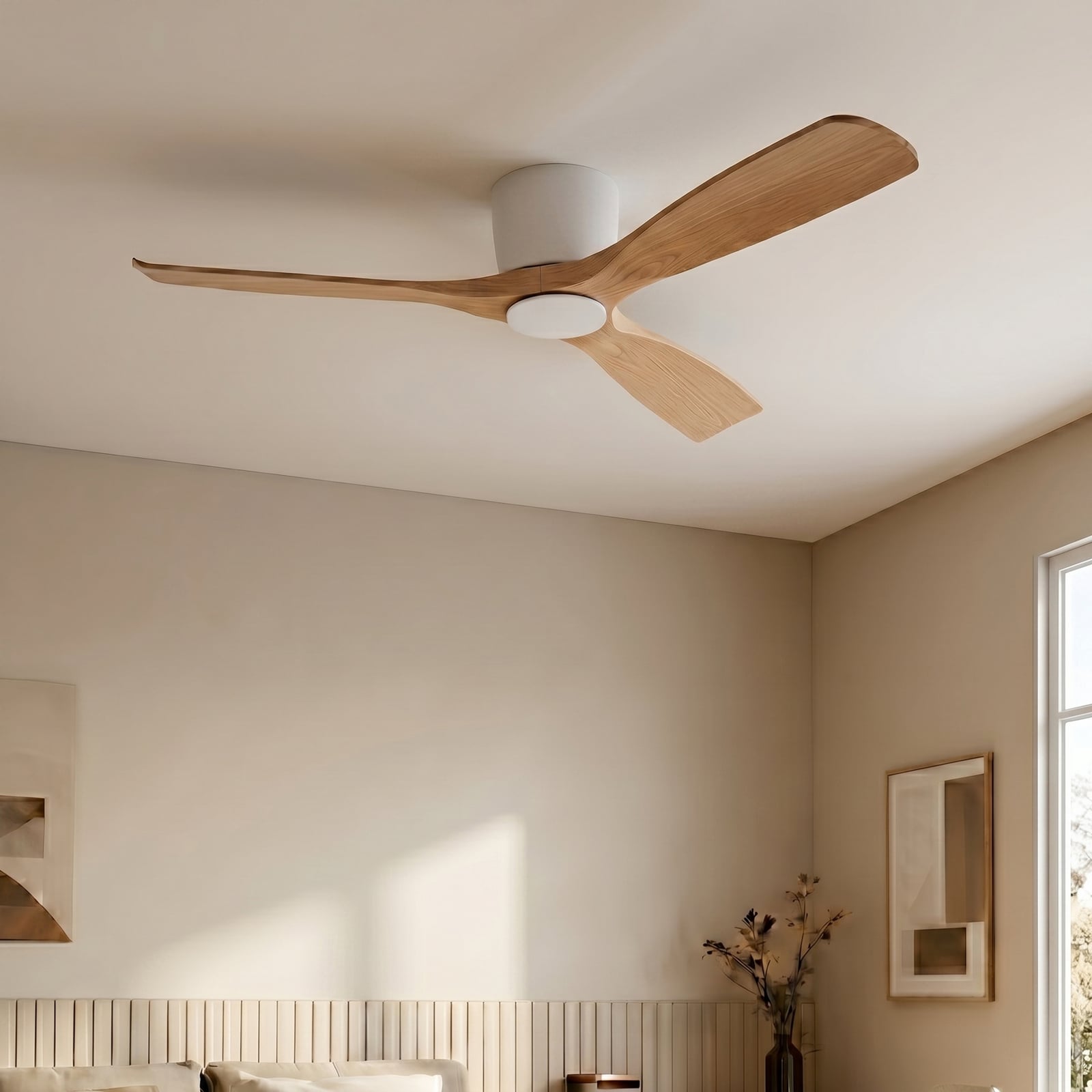 Lucande Smart LED-Deckenventilator Moneno, weiß/holz, Tuya