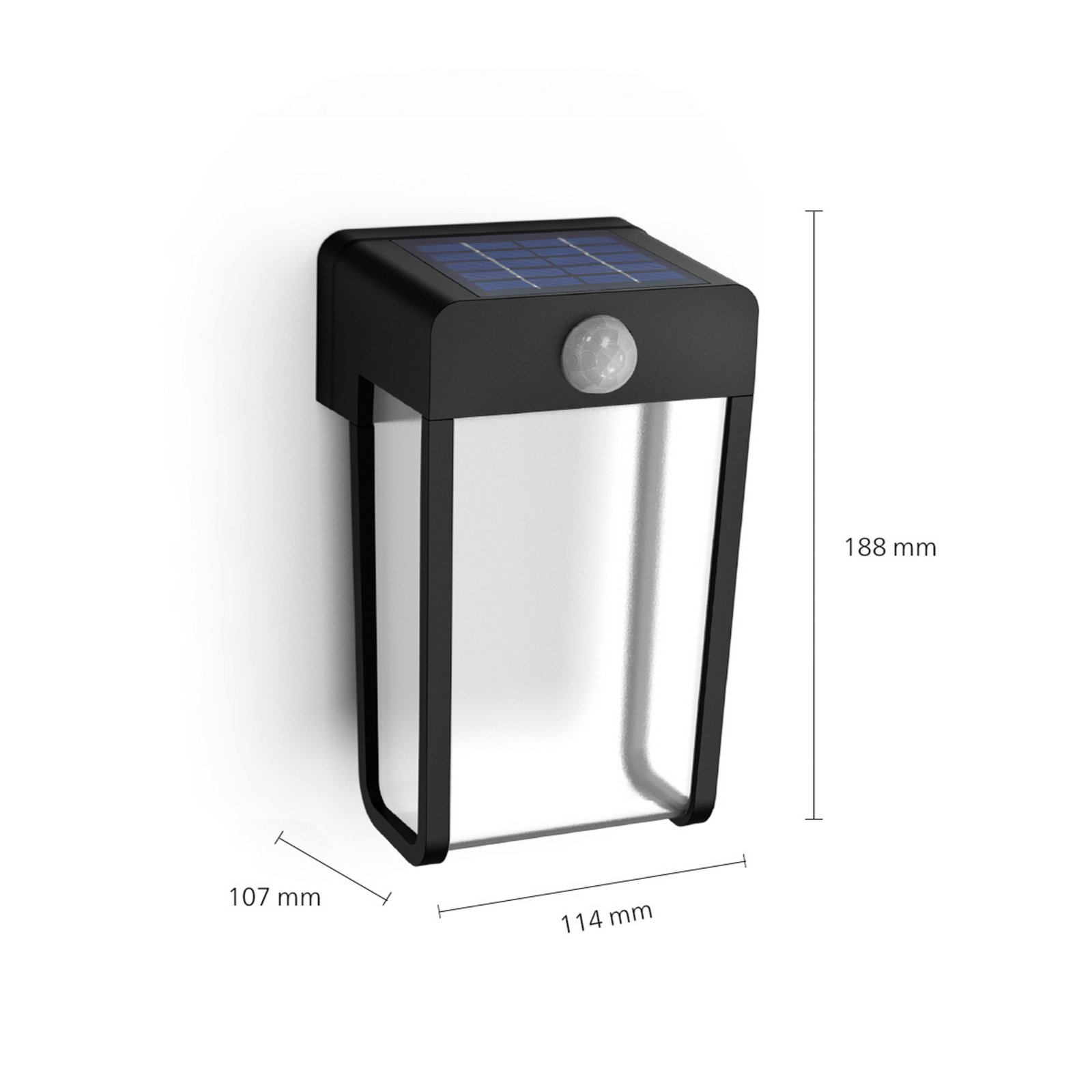 Philips LED слънчева стенна лампа Shroud, черна/прозрачна, пакет от 2 броя
