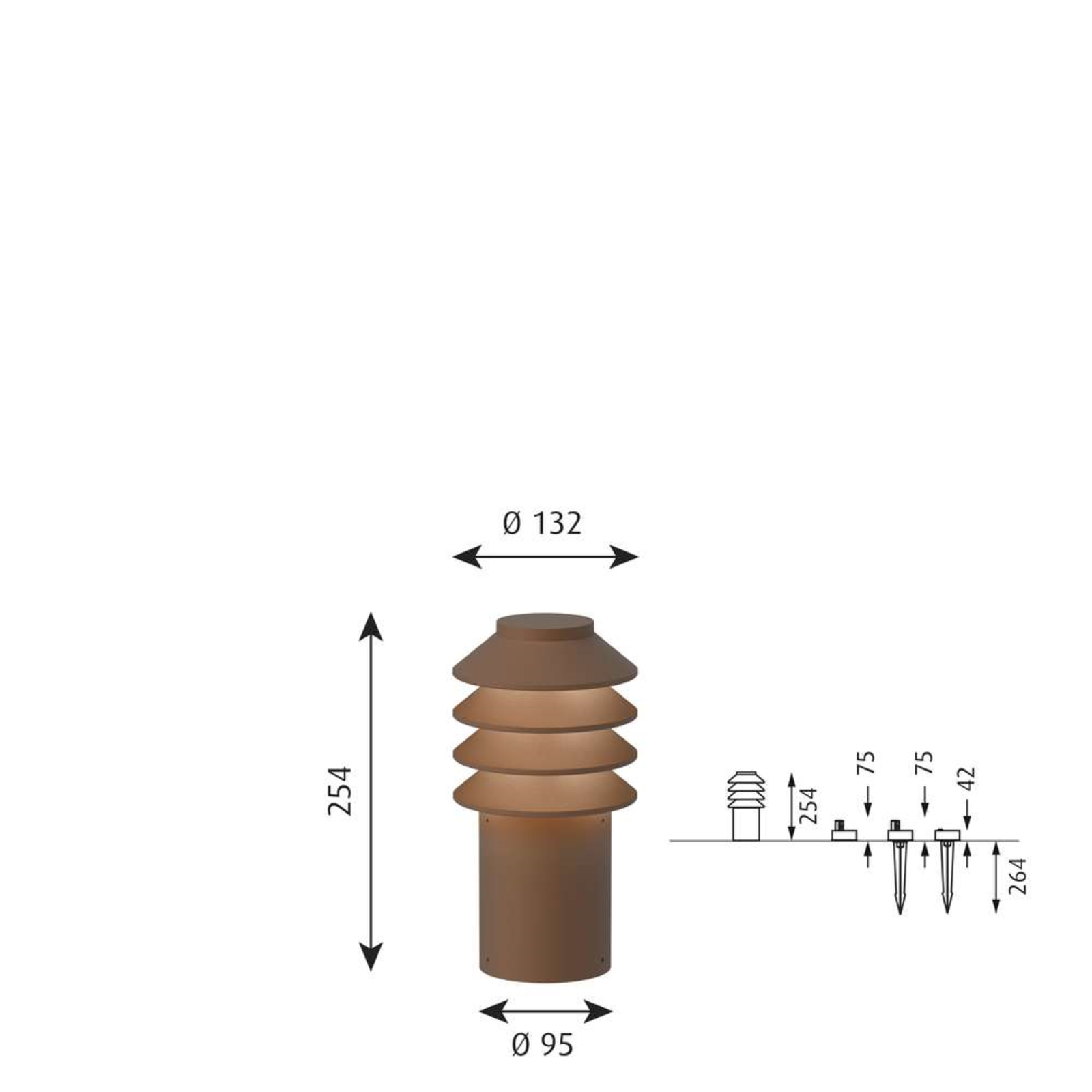 Bysted Garden Zahradní Lampa Short LED 2700K s Base Corten - Louis Poulsen