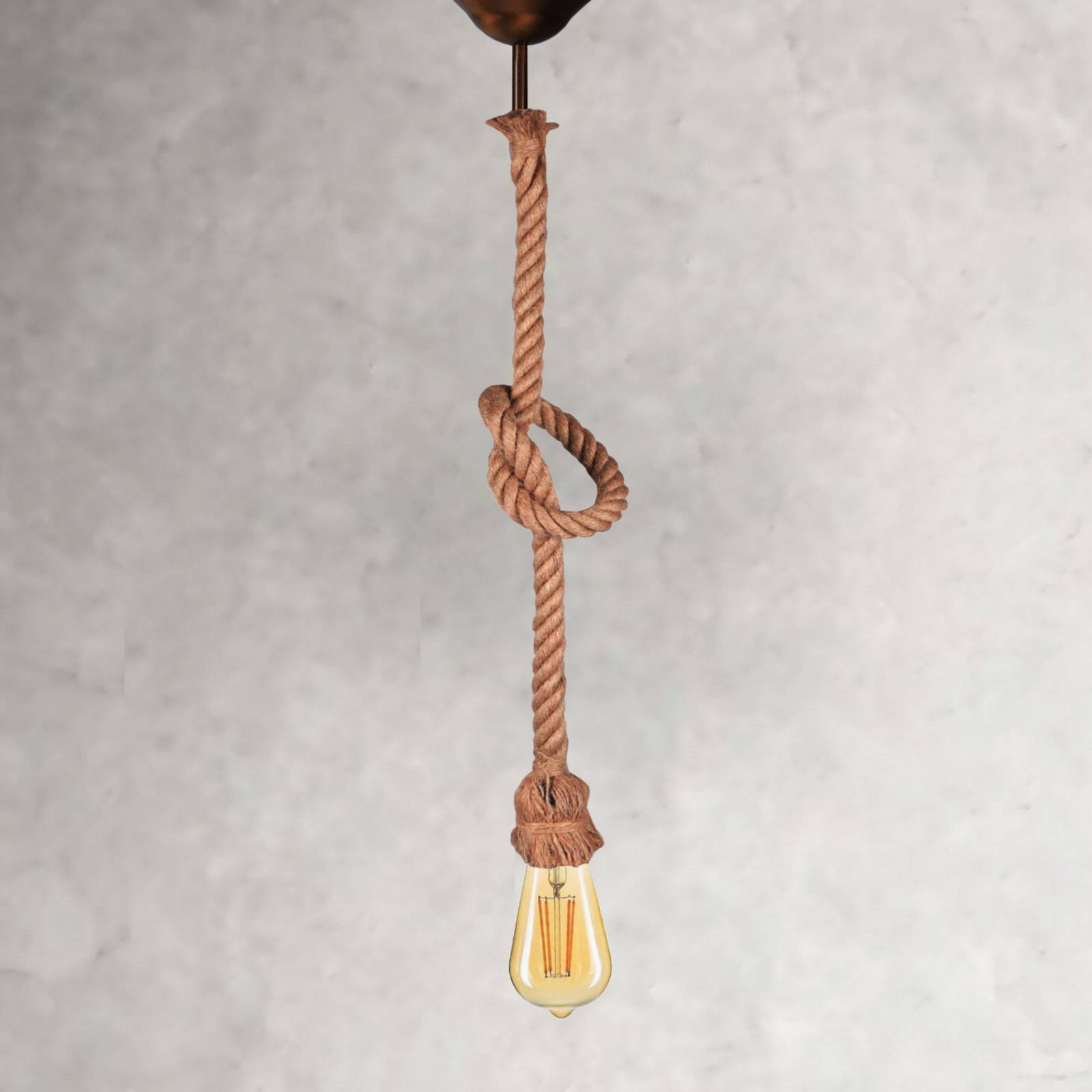 Hängelampe AYD, beige, Seil, Höhe 70 cm, E27, handgefertigt günstig online kaufen