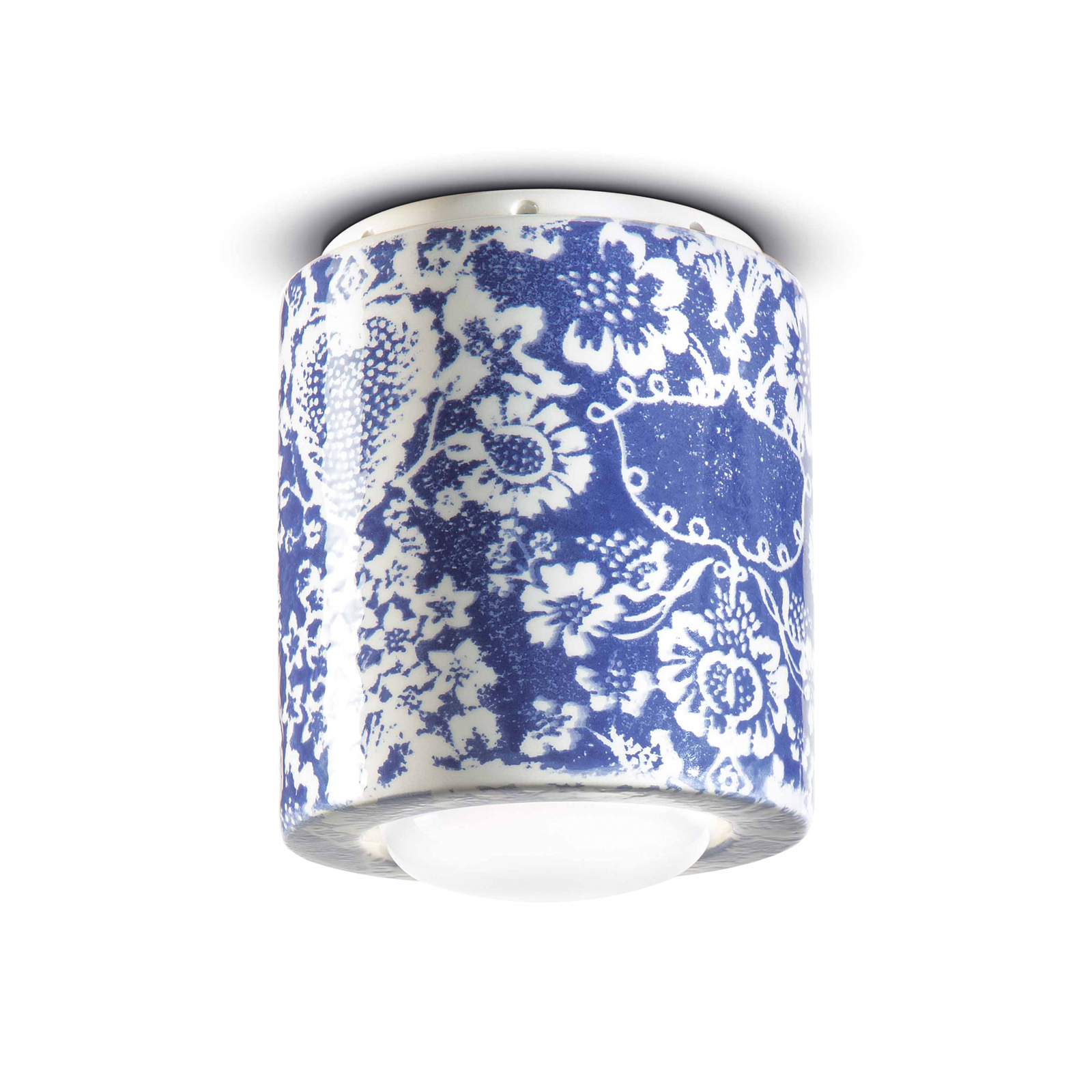 Plafonnier PI, motif floral, Ø 12,5 cm bleu/blanc