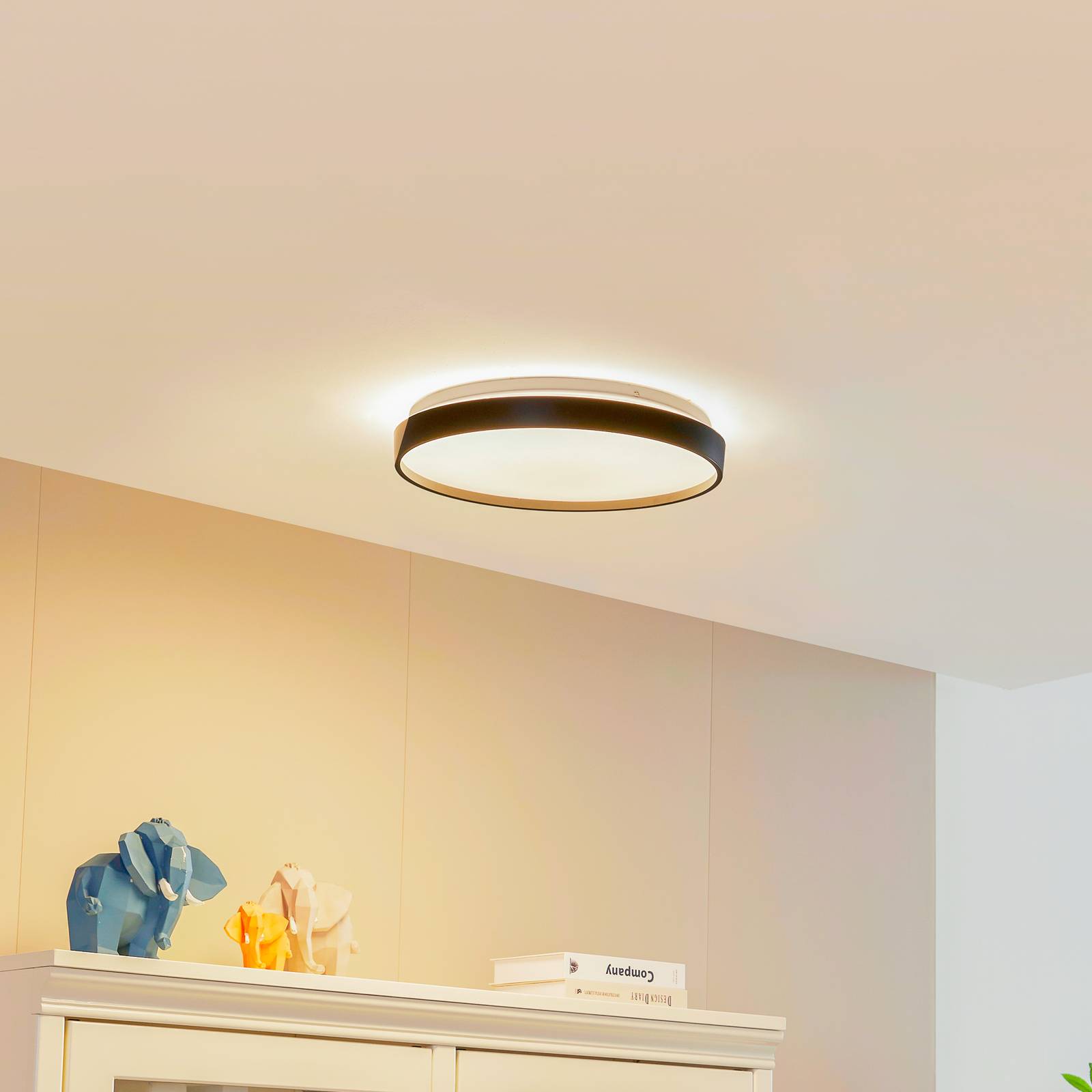 Lindby Smart Plafonnier LED Mirren noir métal CCT Tuya