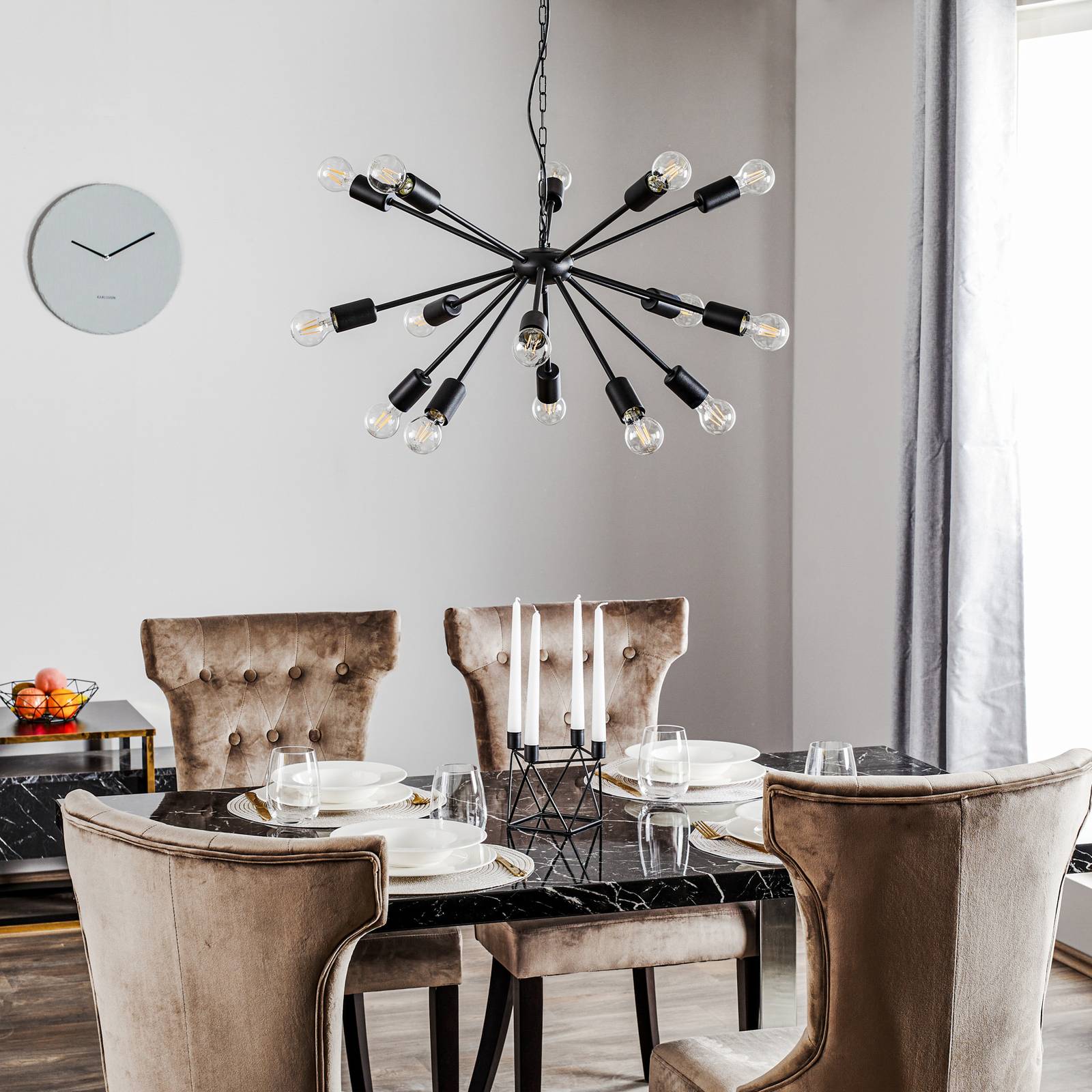 Lampa wisząca Rod Black XV, czarna, 15-punktowa