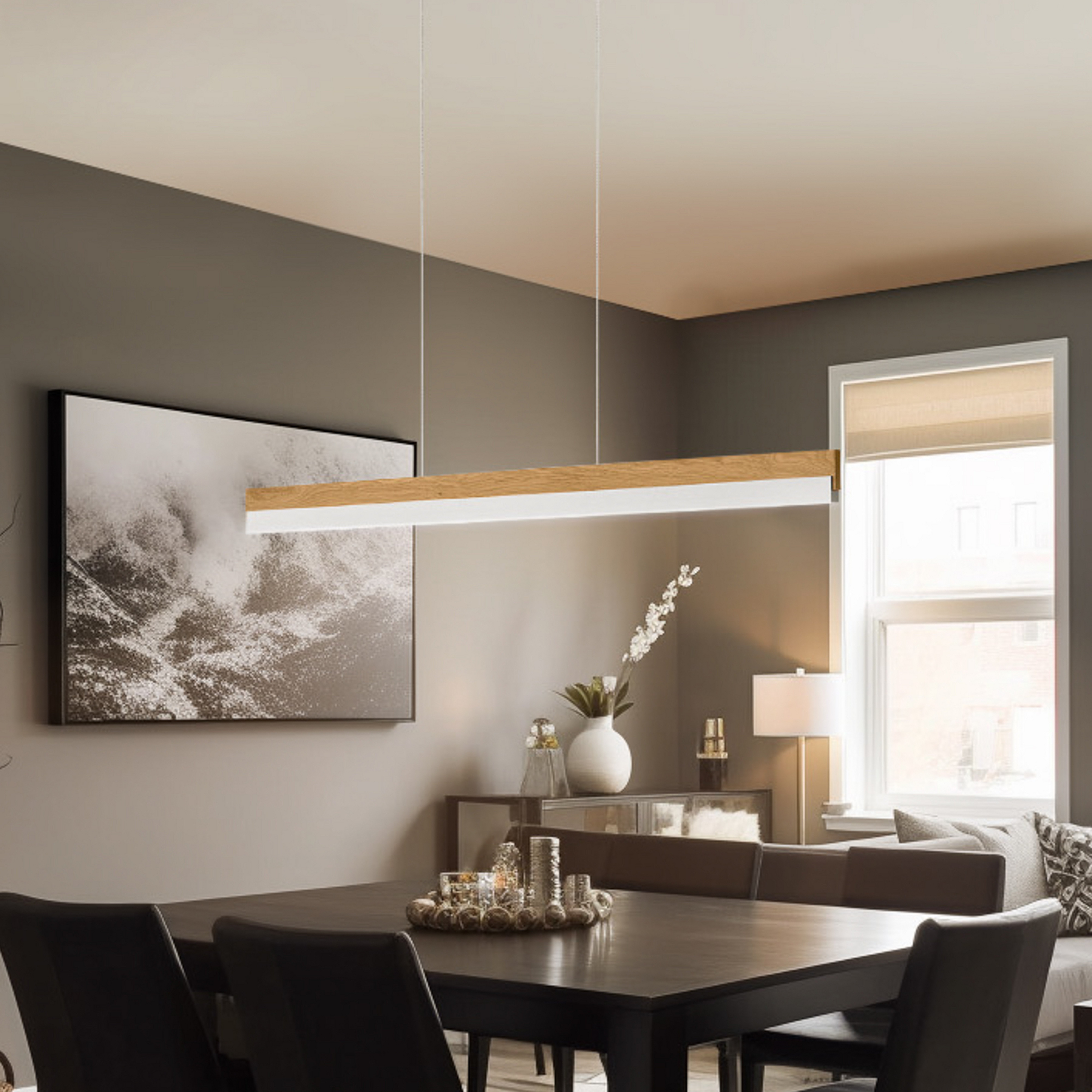 Quitani LED závesné svietidlo Keijo, nikel/dub, 103 cm