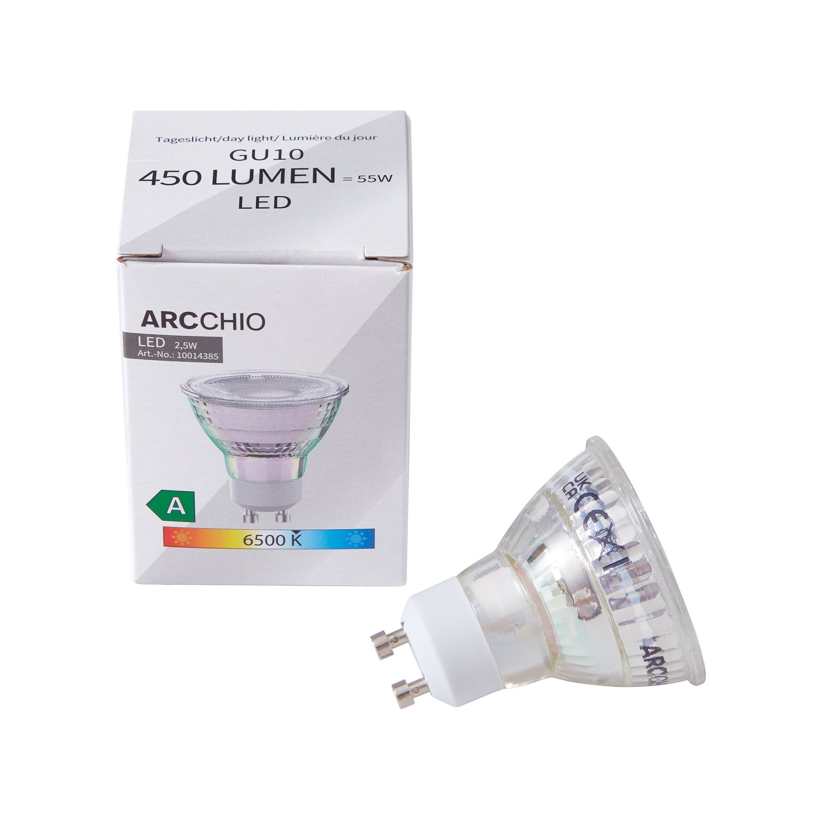 Arcchio LED-pære GU10 2,5W 6500K 450lm glas sæt med 10 stk