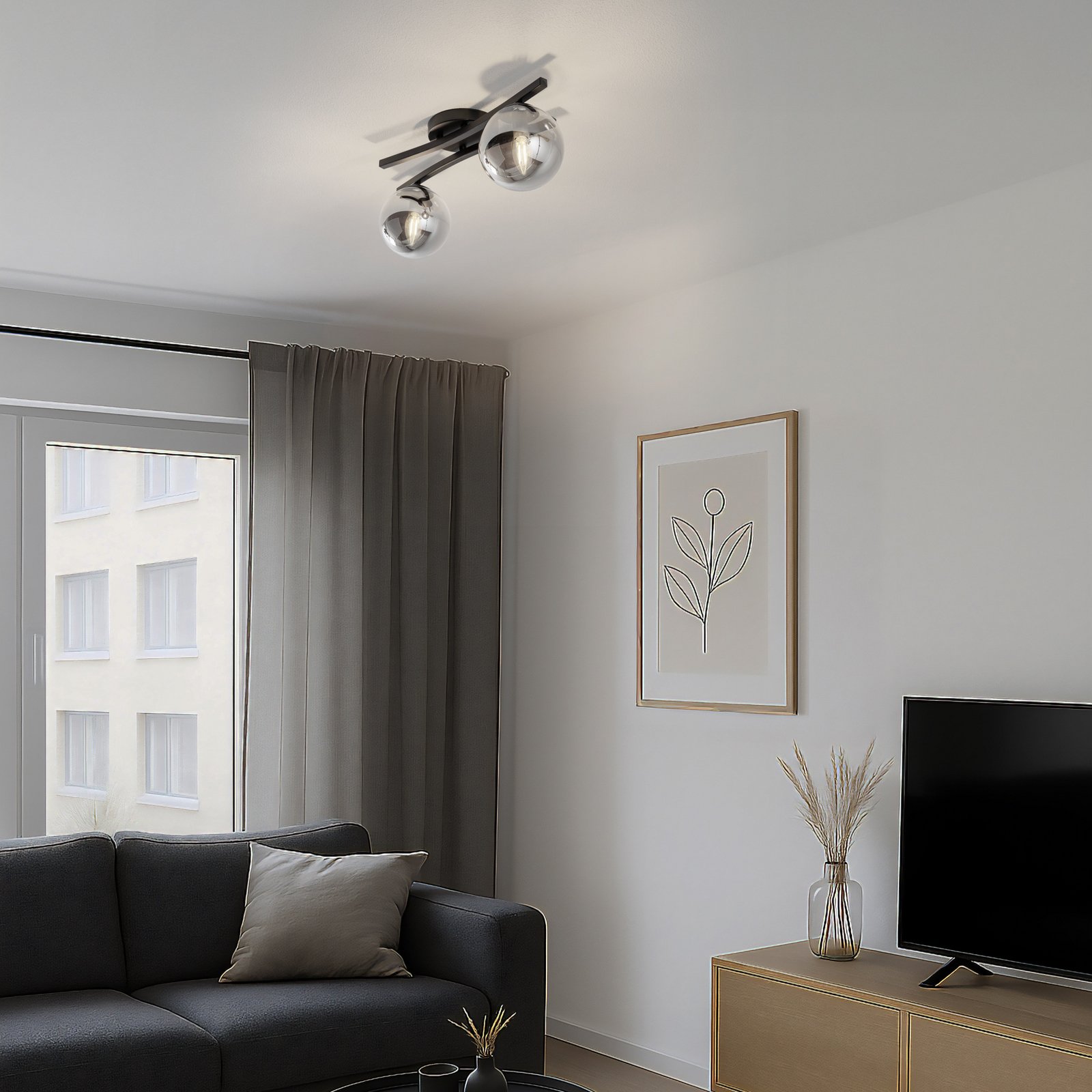 Lampa sufitowa OPUS, długość 60 cm, dymny szary/czarny, 2-punktowa.