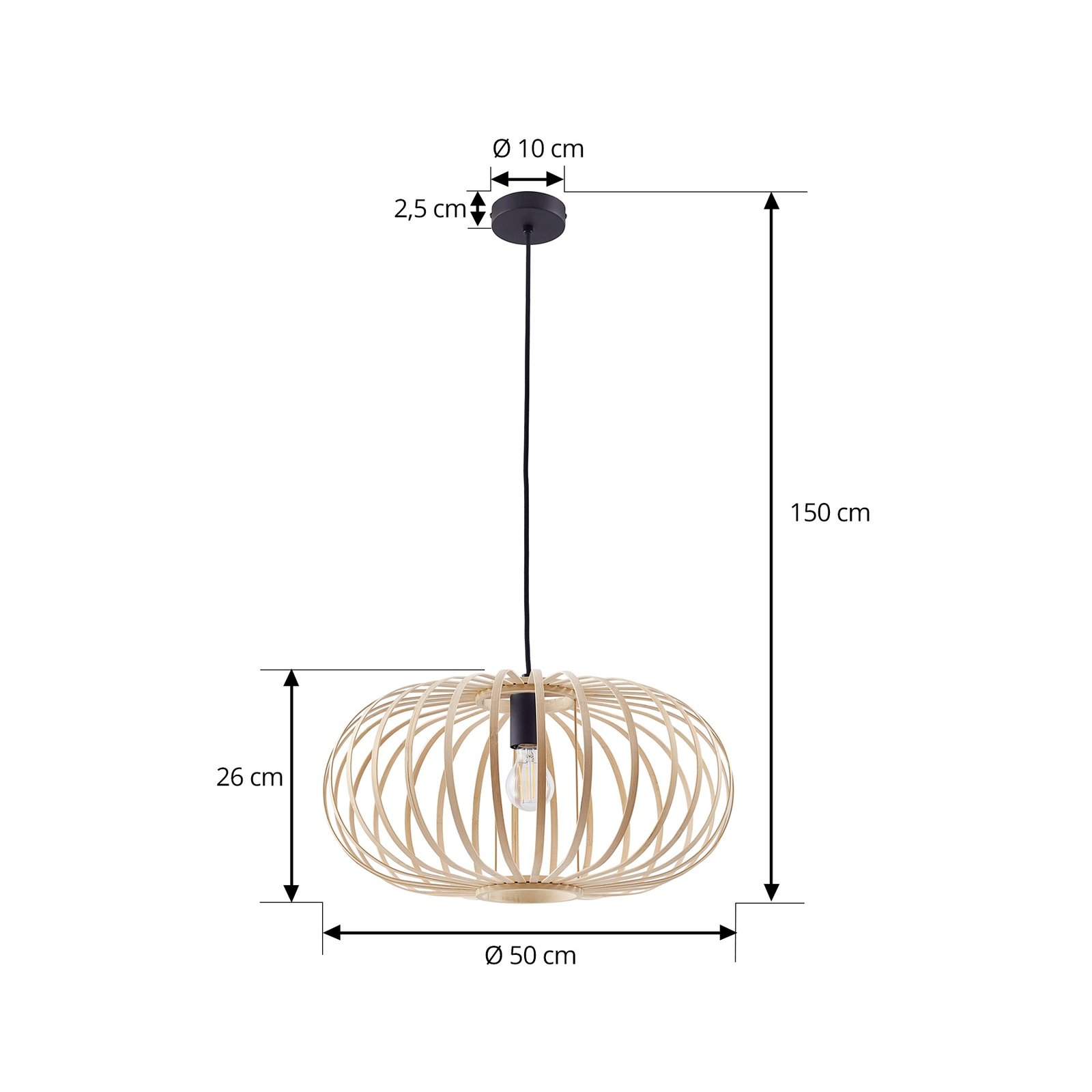 Lindby suspension Lielle, bambou naturel, Ø 50 cm