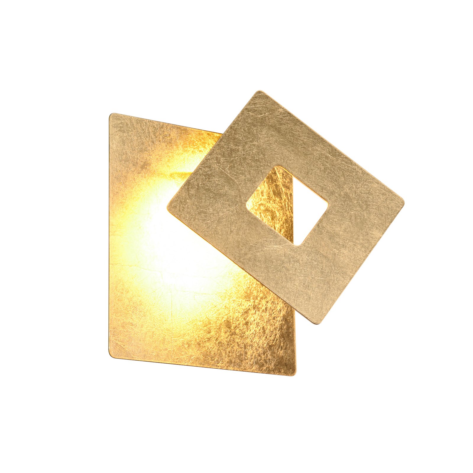 Φωτιστικό τοίχου LED Leano, τετράγωνος φακός, χρυσό, έμμεσο