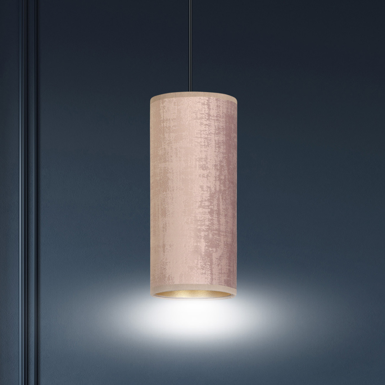 Joni pendant light, textile, 1-bulb rose gold