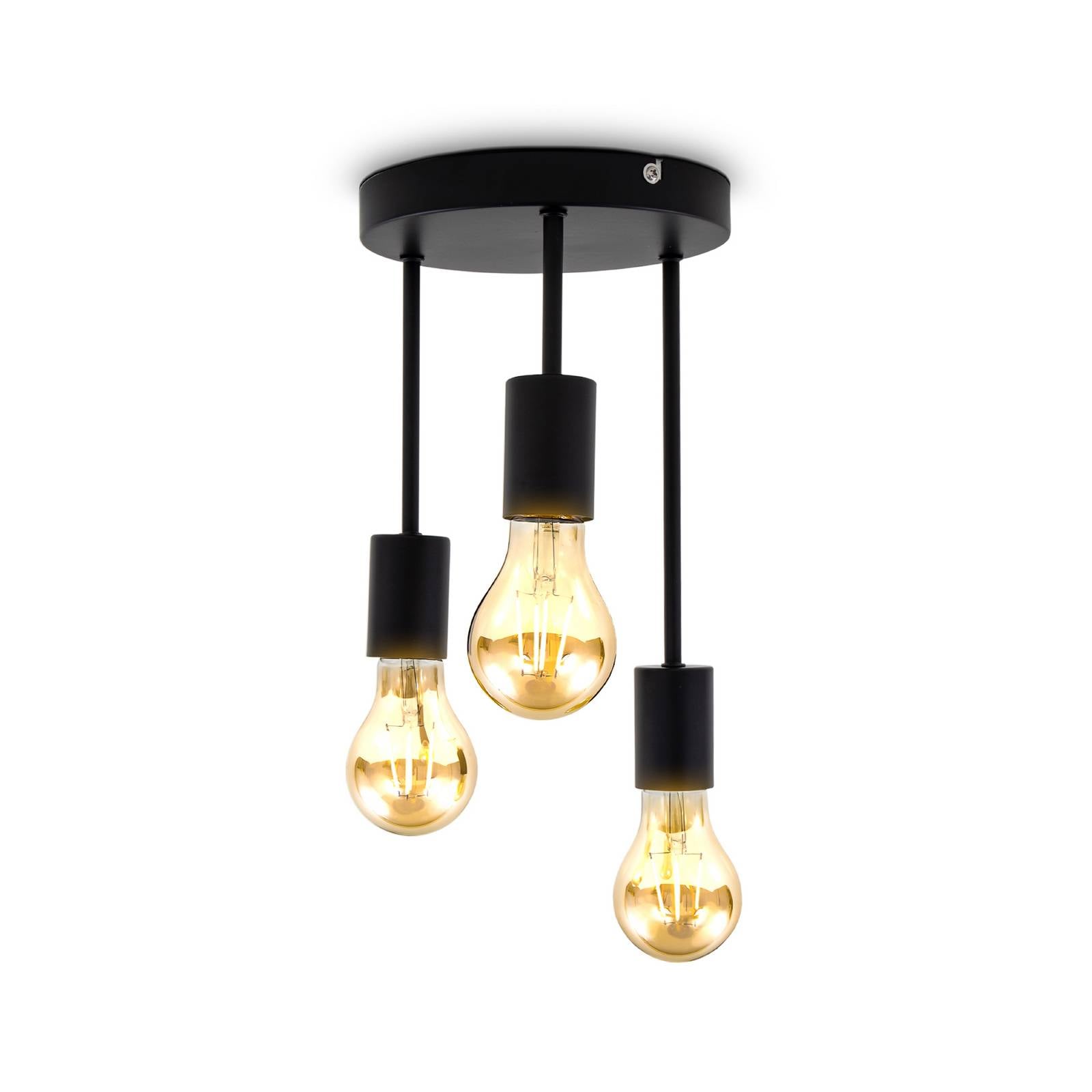 Bklicht - Deckenleuchte Retro Matt Schwarz Metall Deckenlampe Vintage Loft 3x E27 Spot - 10
