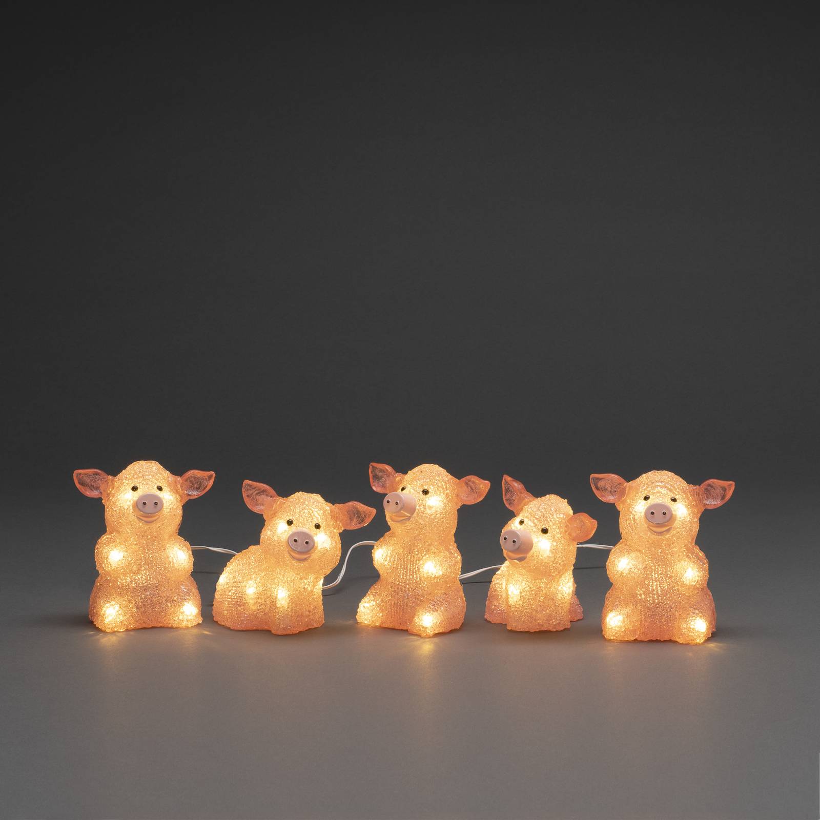 Figurka świetlna LED świnia, Set of 5 jako łańcuch, różowa