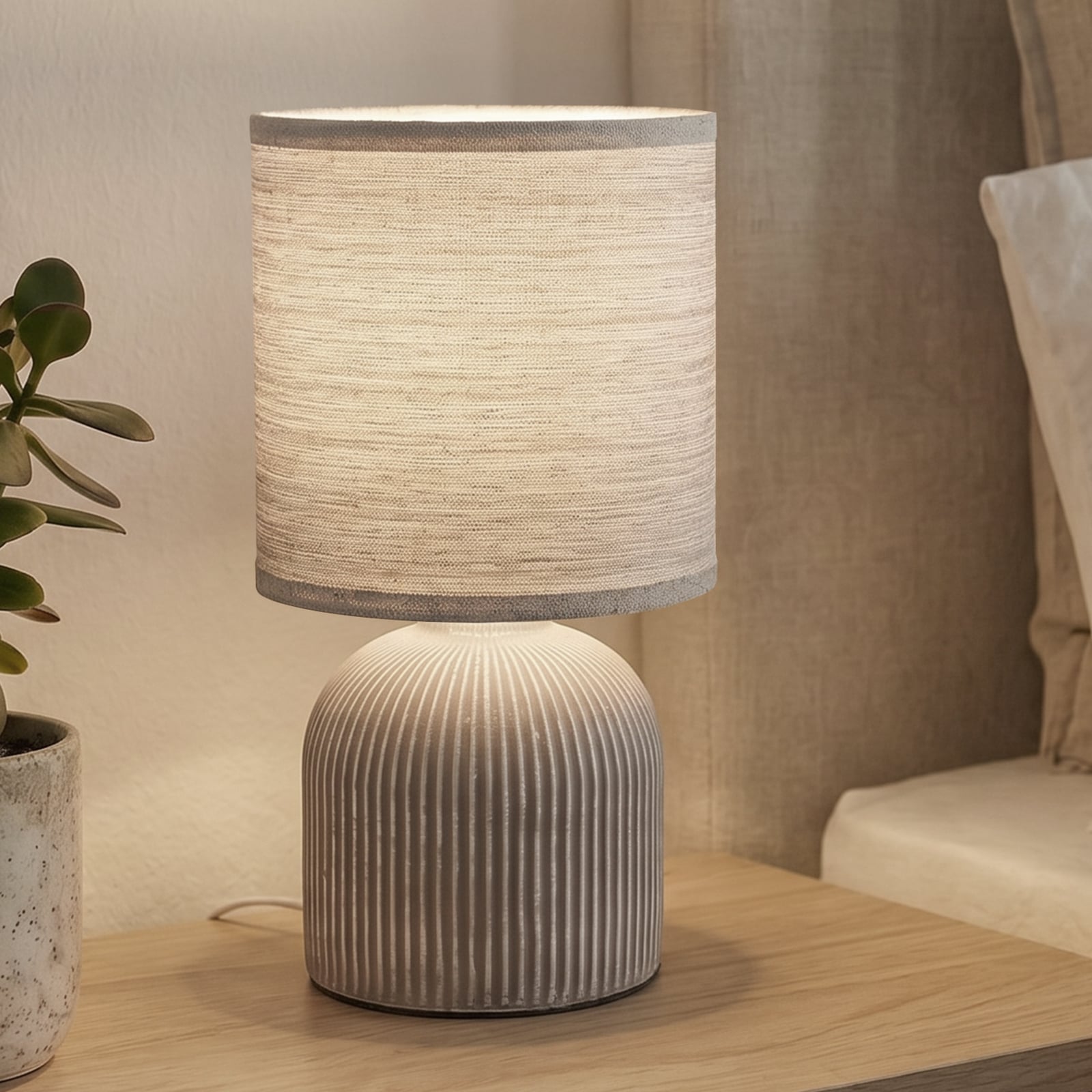 Bordslampa Ino, brun, höjd 28 cm, E14, keramik, textil
