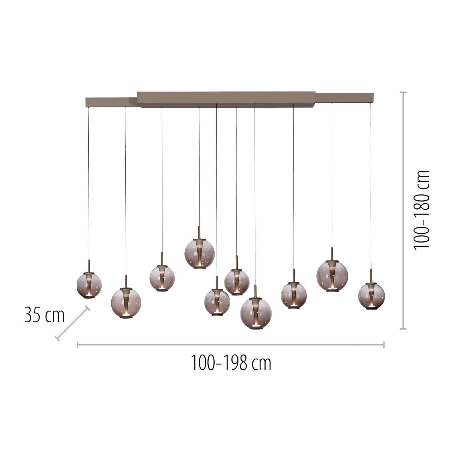 Lampa wisząca LED PURE E-Infinity brąz/bursztyn, 198 cm, 10-punktowa