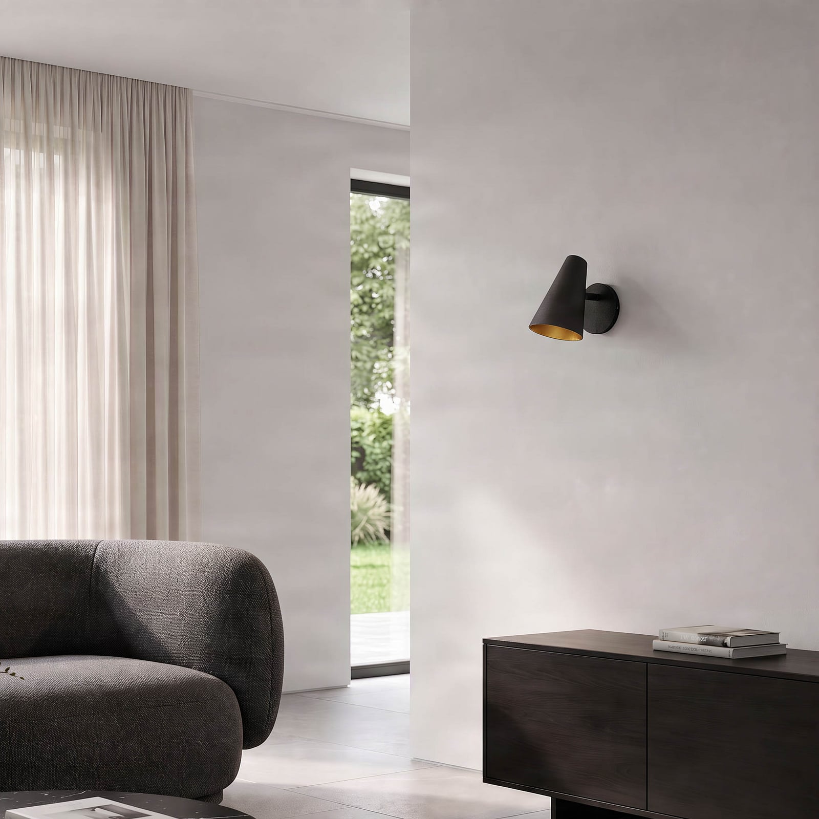 Lucande applique Wibke, altezza 24 cm, nero, oro, metallo