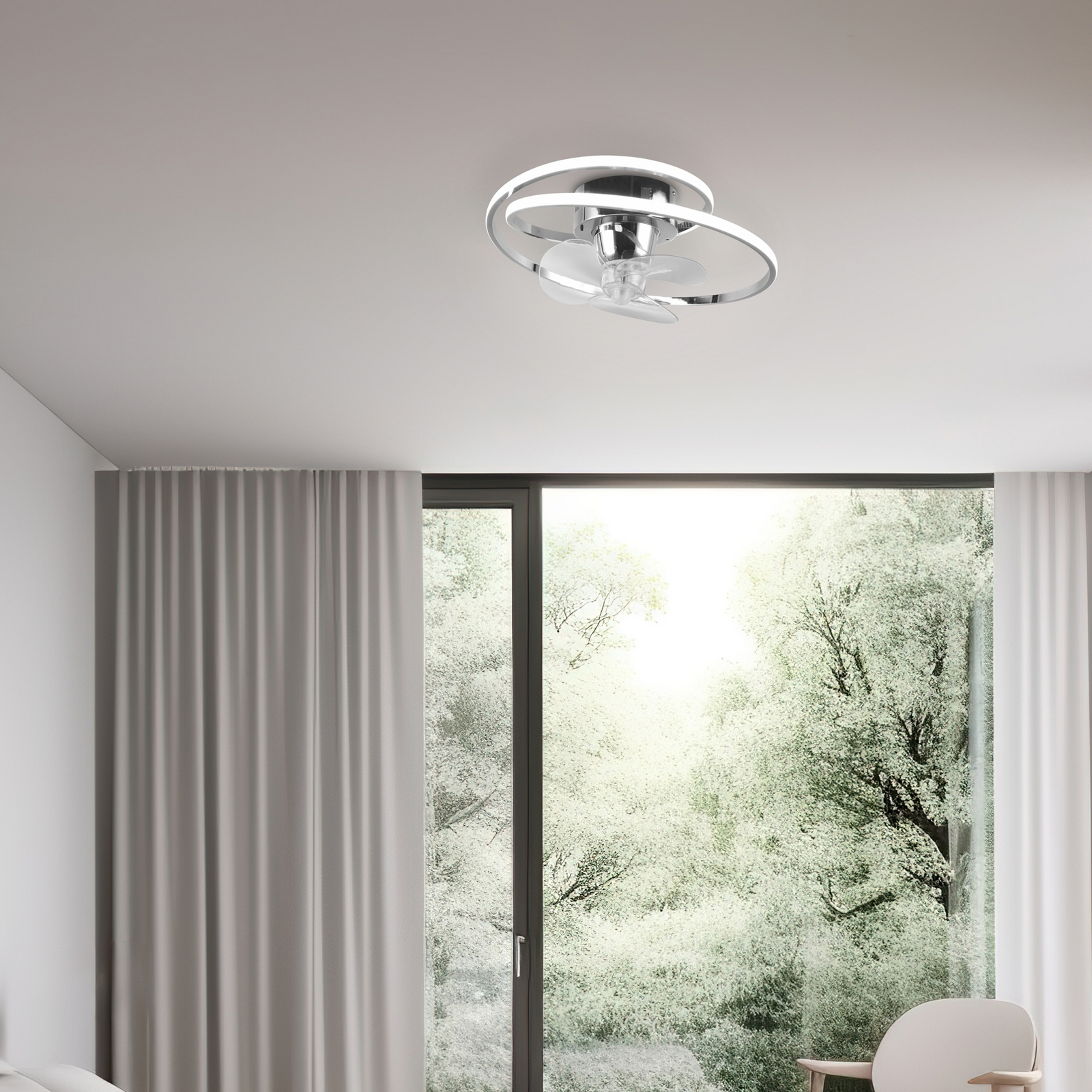 Ventilator LED Umea, crom, DC, silențios, Ø 50 cm, CCT, telecomandă