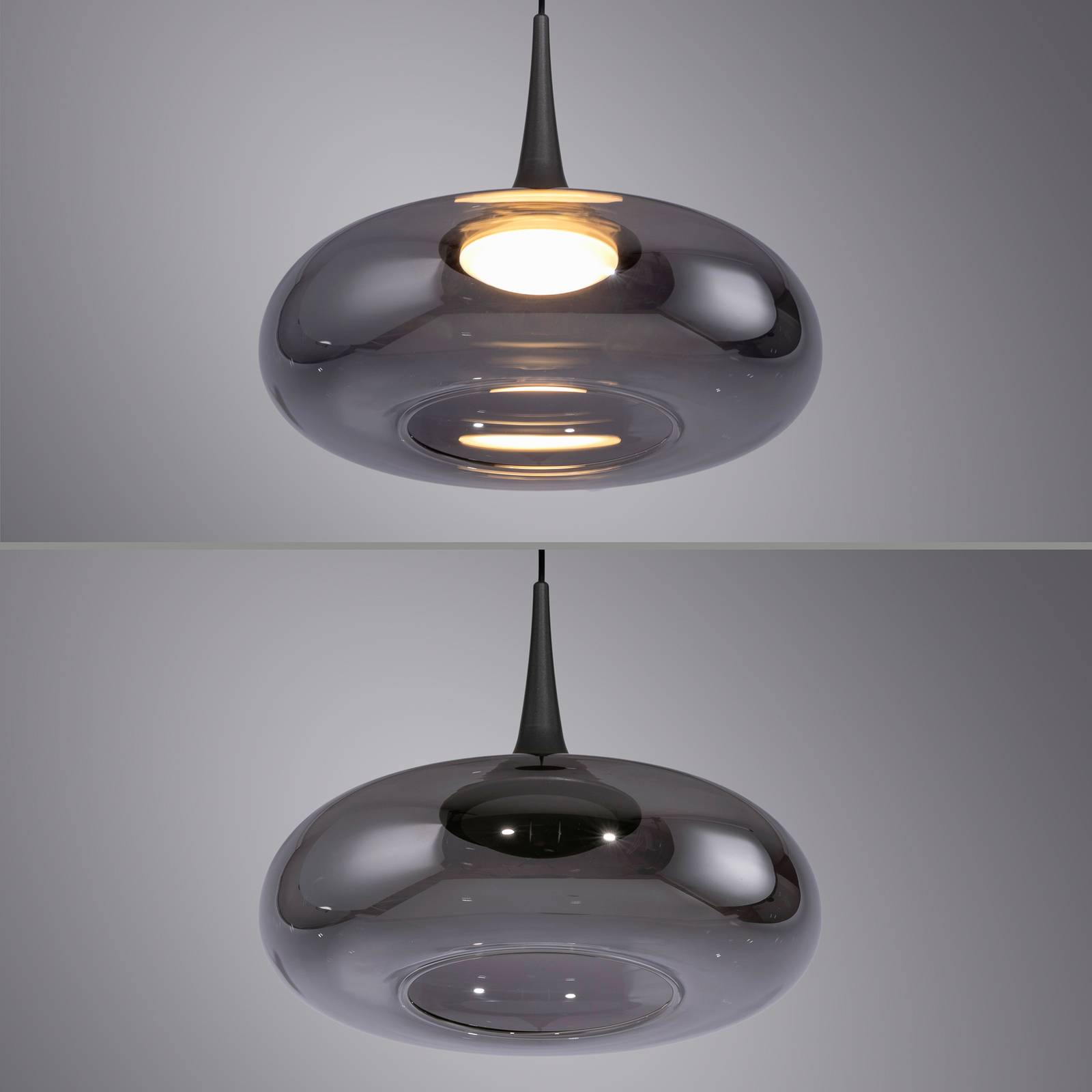 SCHÖNER WOHNEN żyrandol LED Posh 1-punktowa, szkło dymione, 3000 K