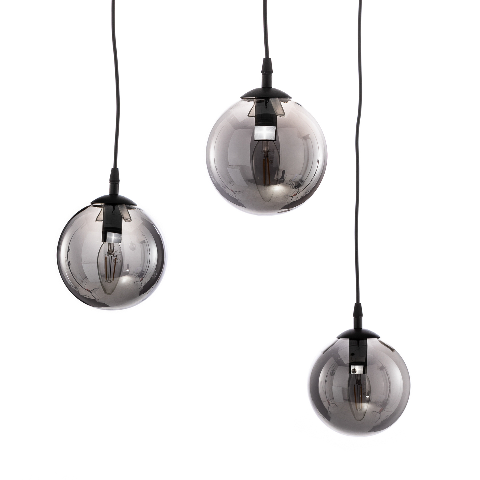 Hanglamp Glassy 3-lamps decentraal, glas grafiet