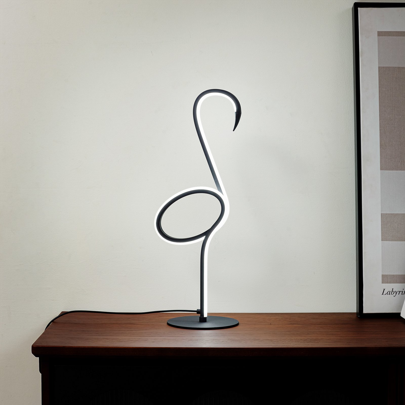 Lindby LED lampă de masă Pajaro, 49cm, negru, aluminiu, flamingo