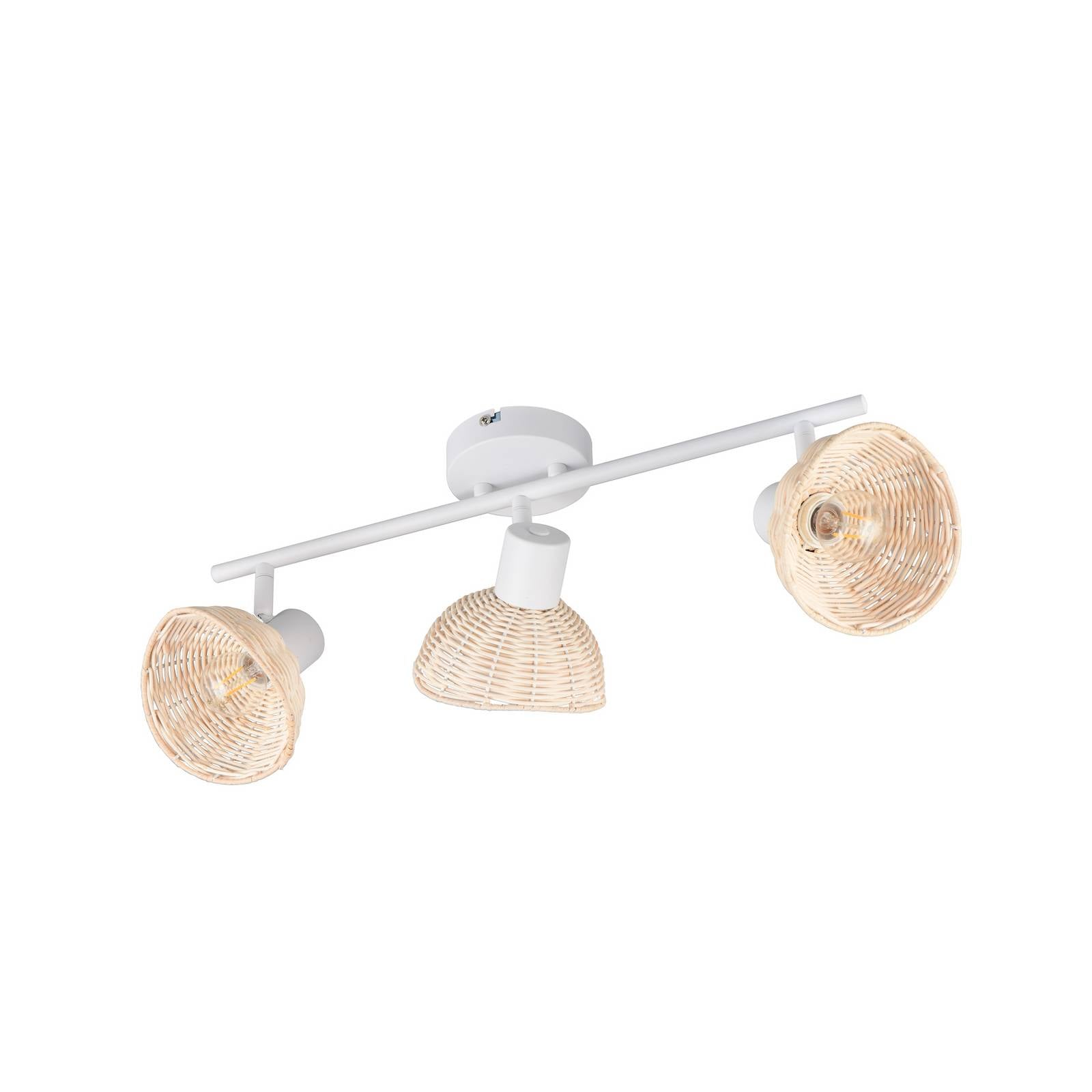 Deckenleuchte Calvi, weiß, Rattan natur, Länge 59 cm, 3-flg.