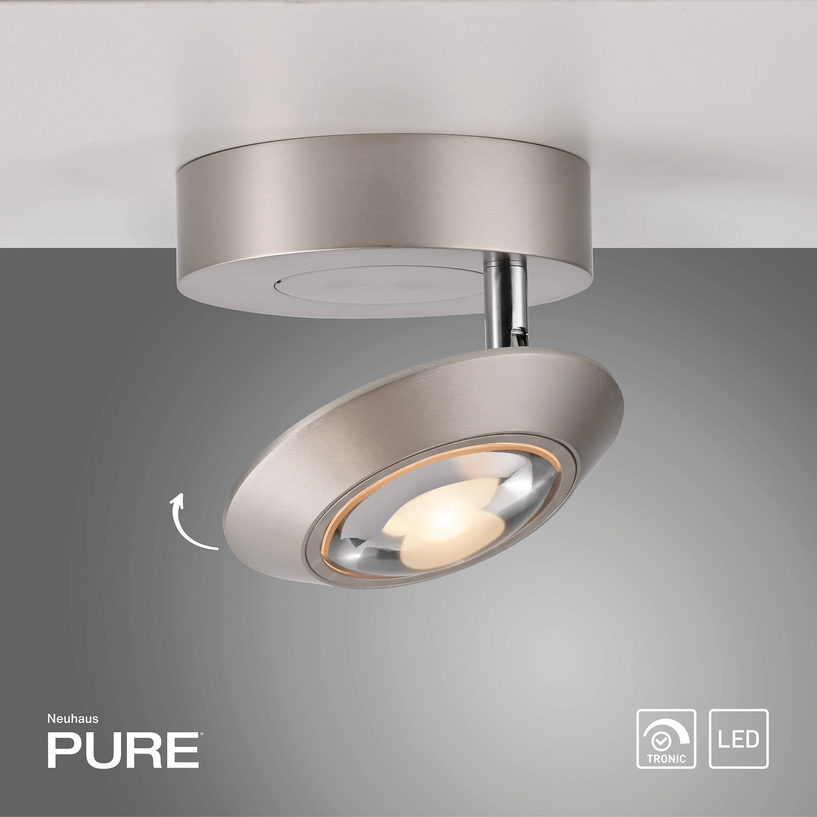 PURE LED таванска лампа Oculis, сребриста Ø 15 cm желязо/стъкло