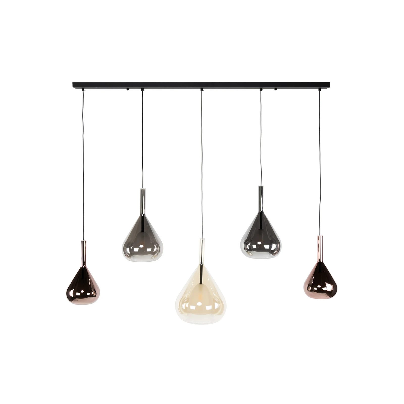 Hängelampe Wings, schwarz/braun/kupfer, 5-flg., G9, Glas