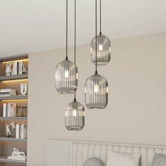 Lampada a sospensione Verdi, Ø 30 cm, nero/grigio fumo, vetro, a 4 luci.
